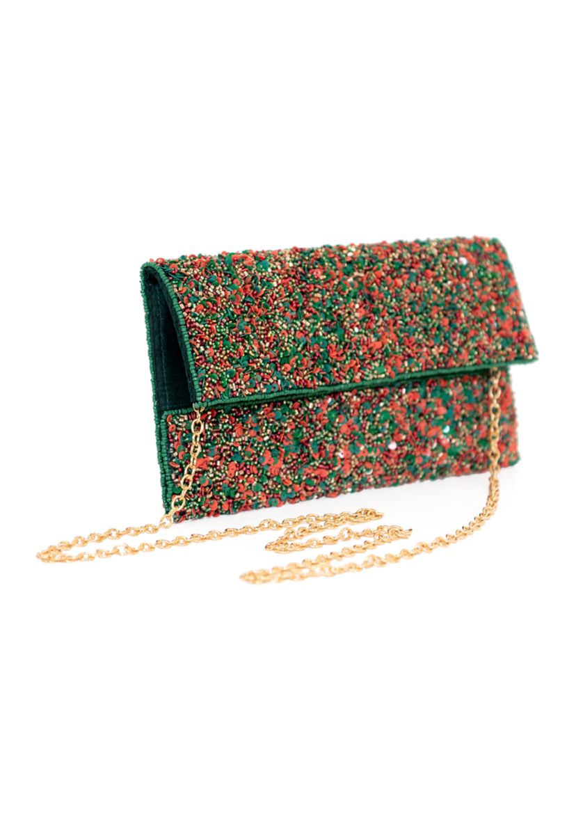 Beaded Half Flap Clutch