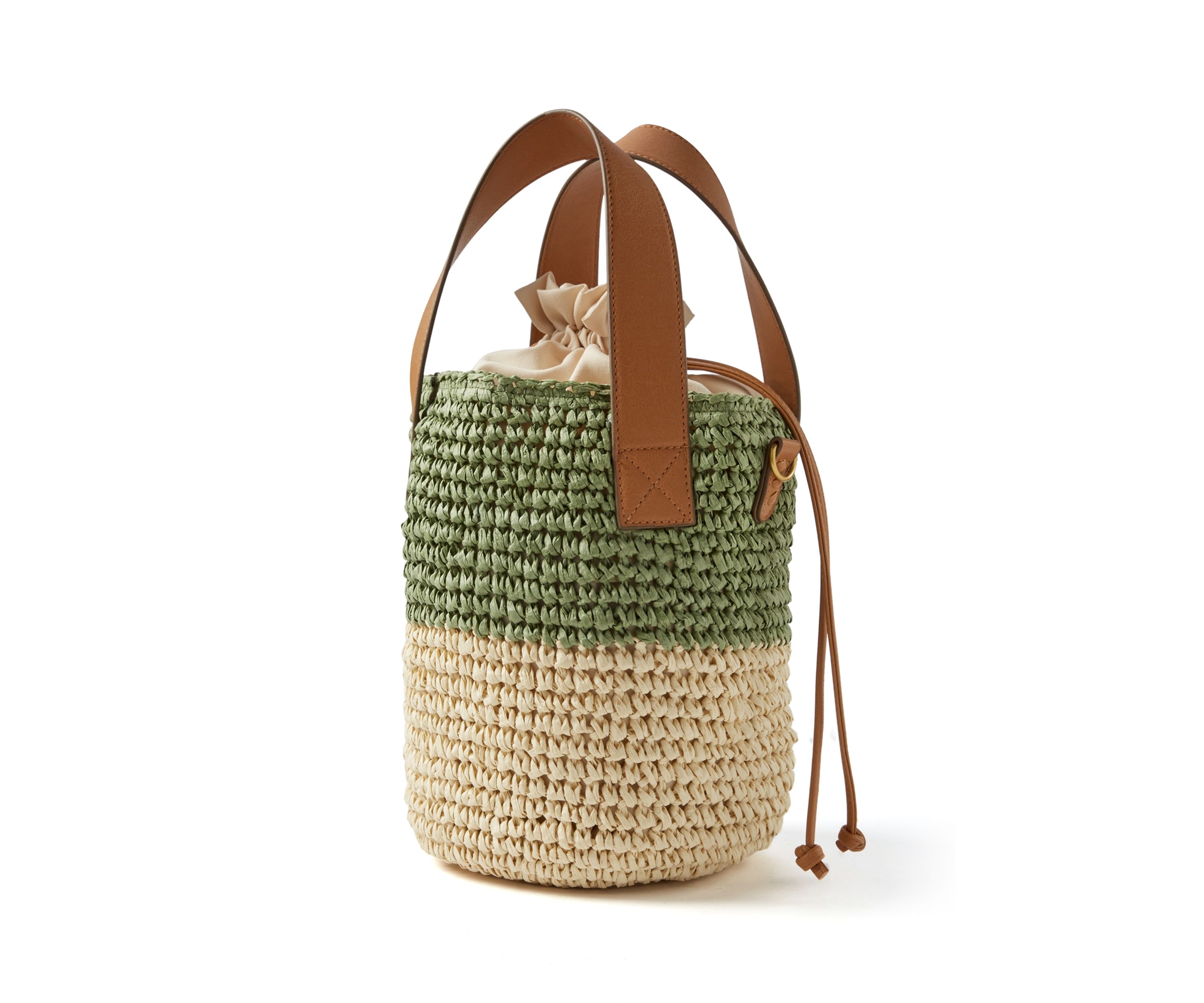 Straw Bucket Bag with Contrasting Trim