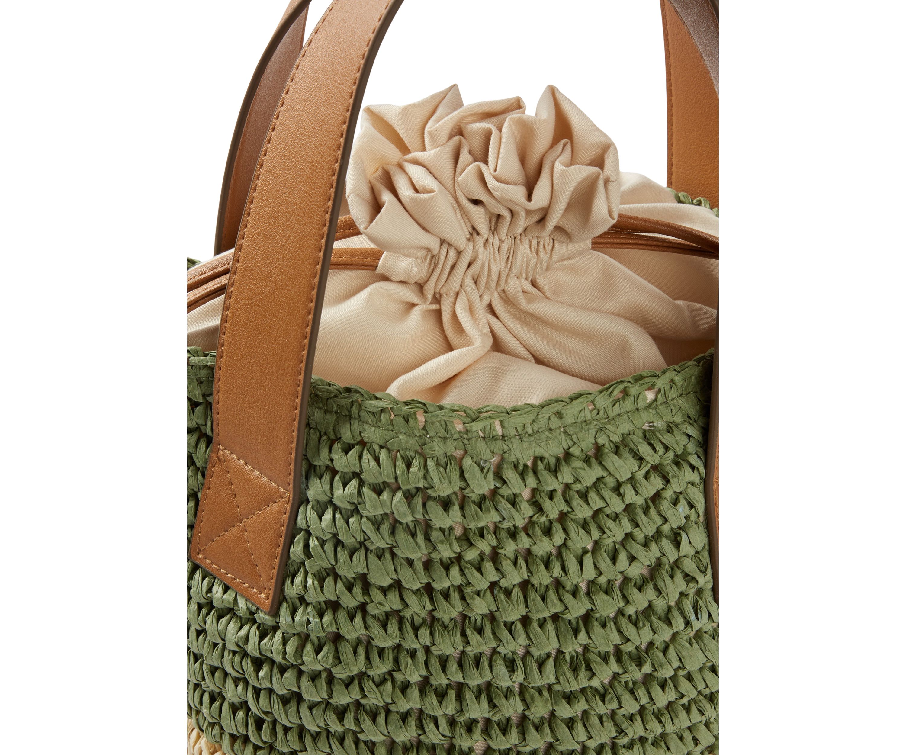 Straw Bucket Bag with Contrasting Trim