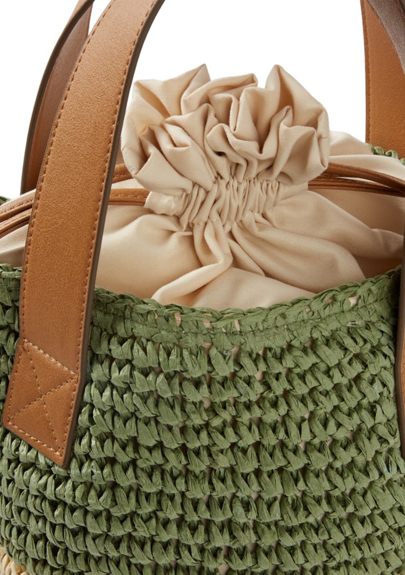 Straw Bucket Bag with Contrasting Trim