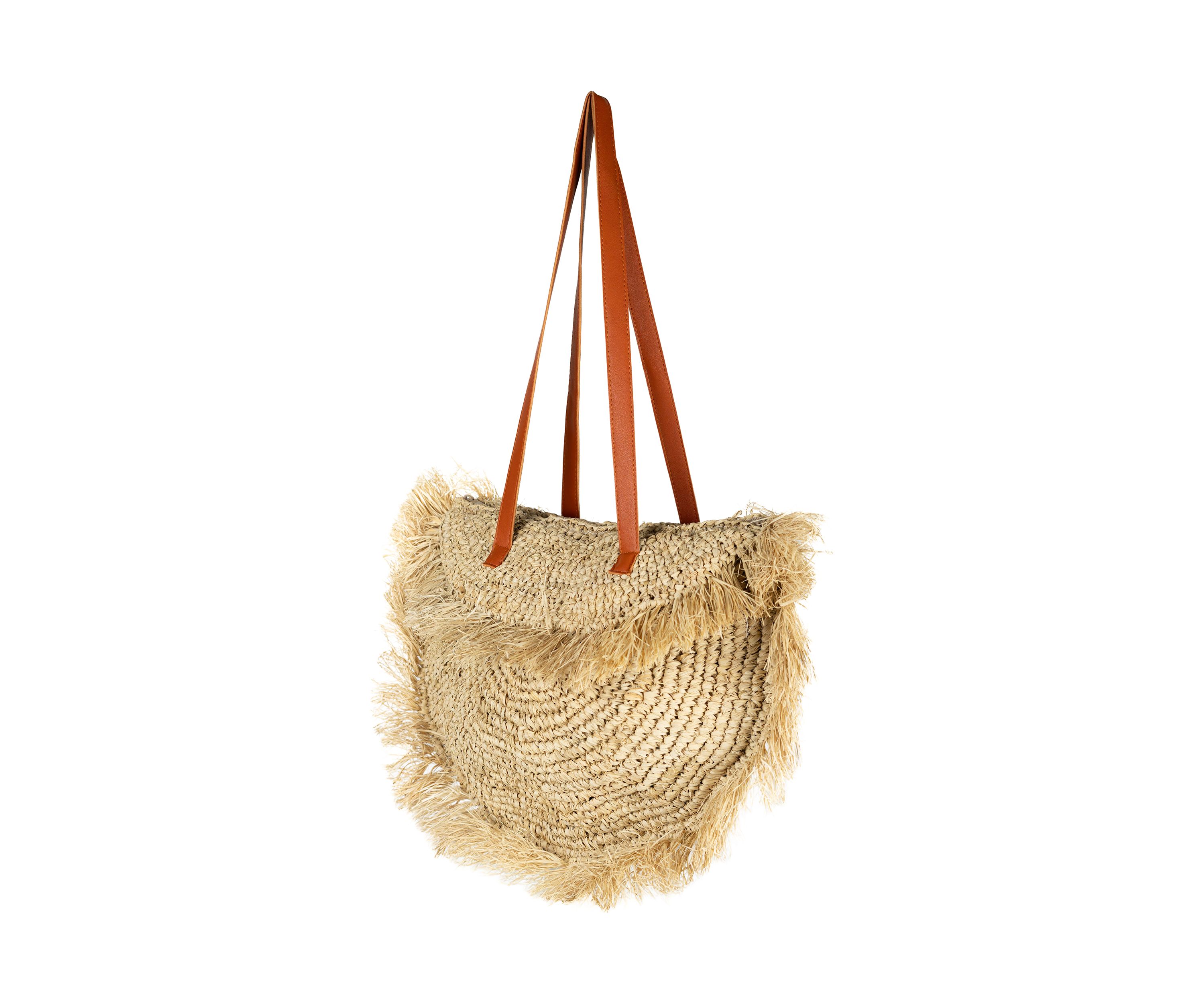 Straw Fringe Moon Tote