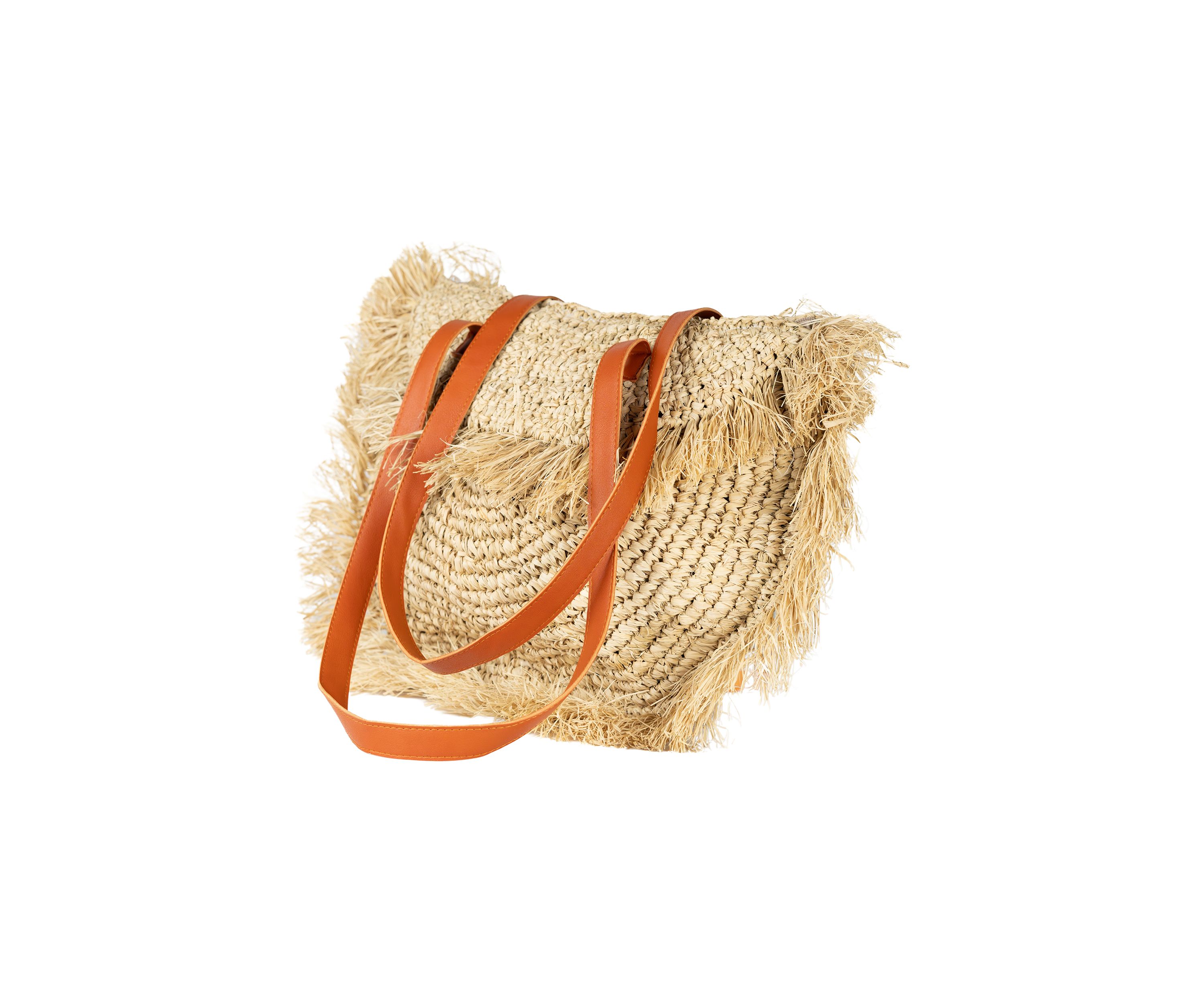 Straw Fringe Moon Tote