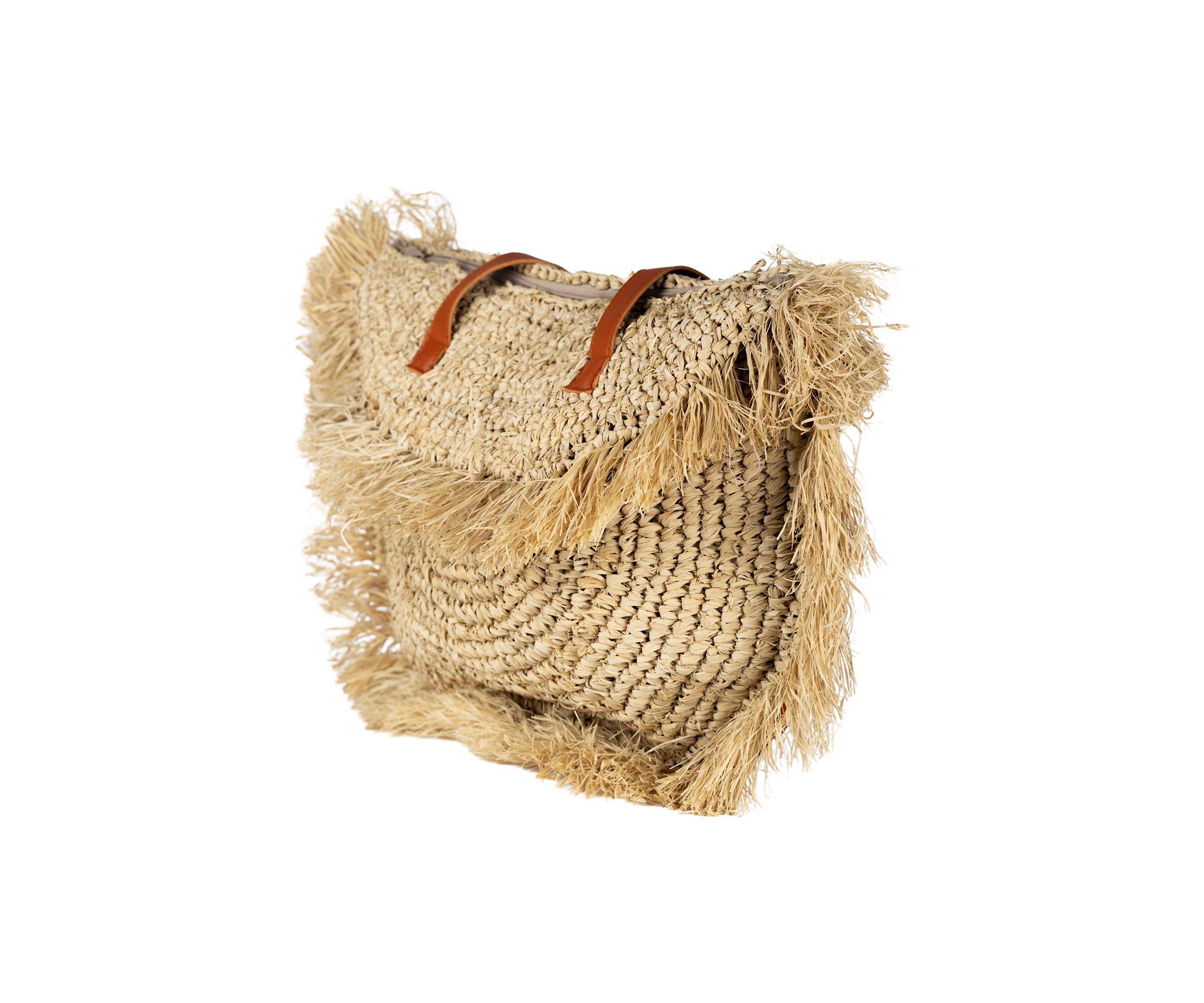 Straw Fringe Moon Tote