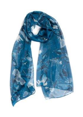 BCBG Generation Women's Ikat Leaf Oblong Printed Scarf, Teal