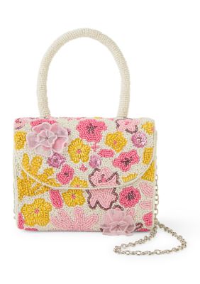 SOL and MER Beaded Floral Top Handle and Shoulder Bag