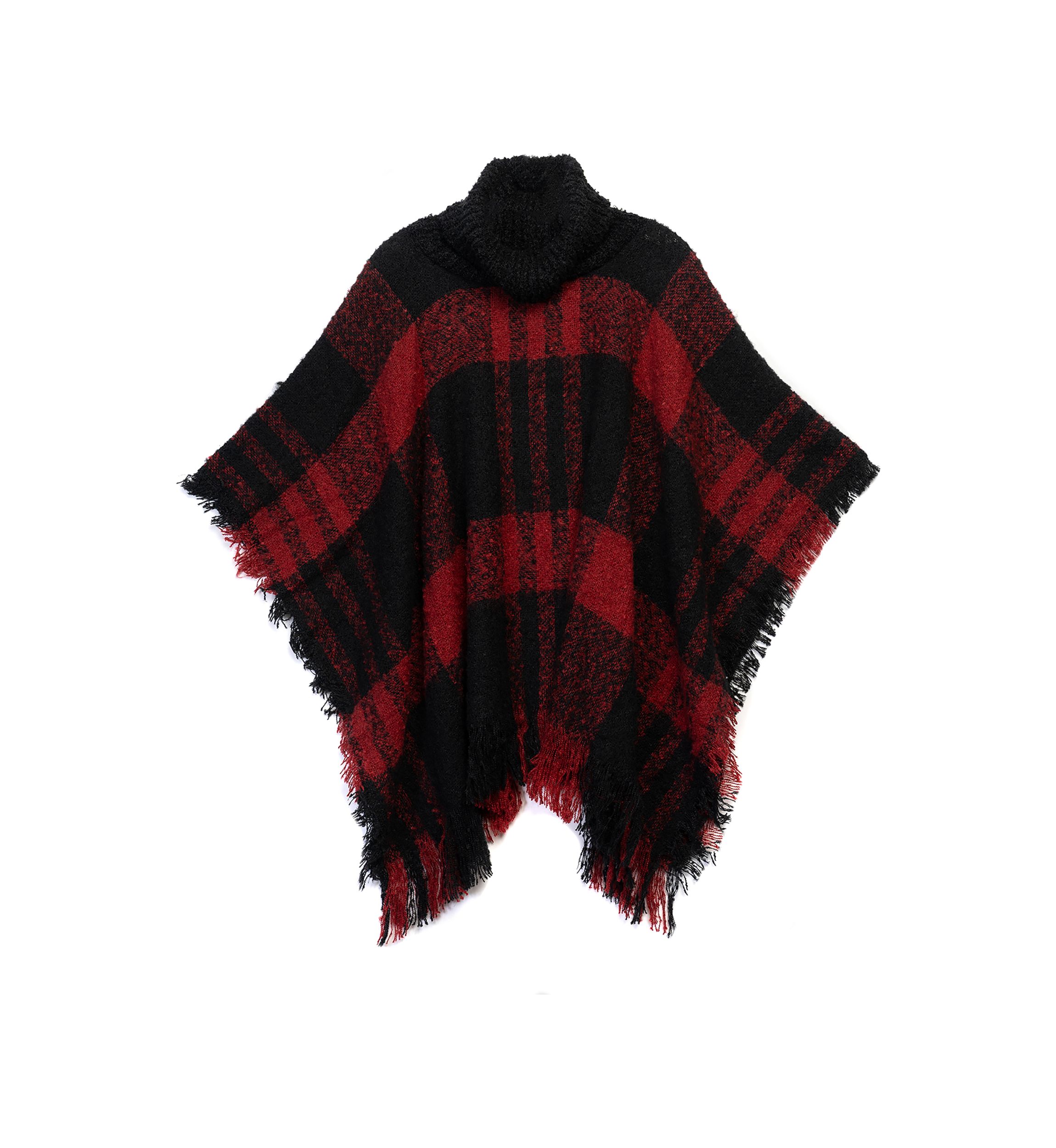 Womens Plaid Printed Ribbed Neck Bouclé Topper
