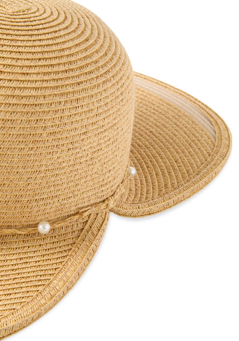 Pearl-Trim Yellow Women\'s Fashion Hat CC Wide Brim Sun Hat with Pearl Trim Band – Dales Clothing  main image 3
