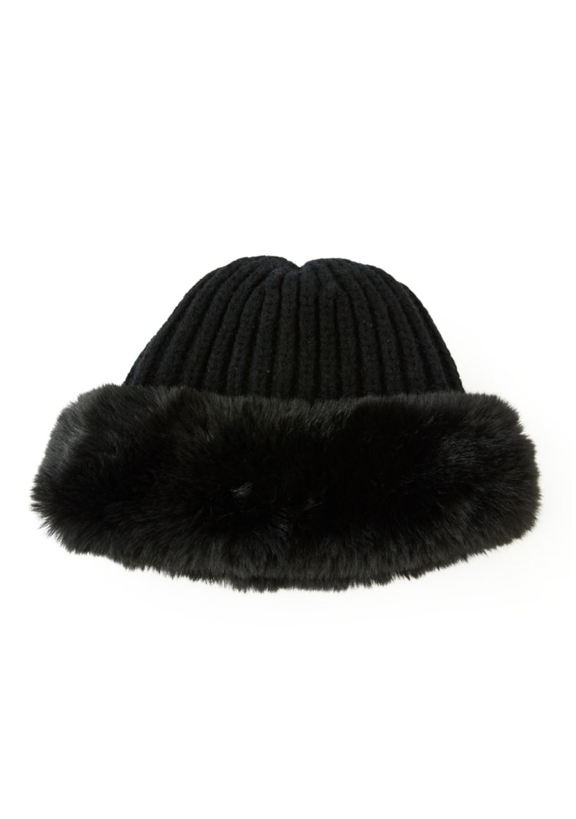 Ribbed Faux Fur Hat