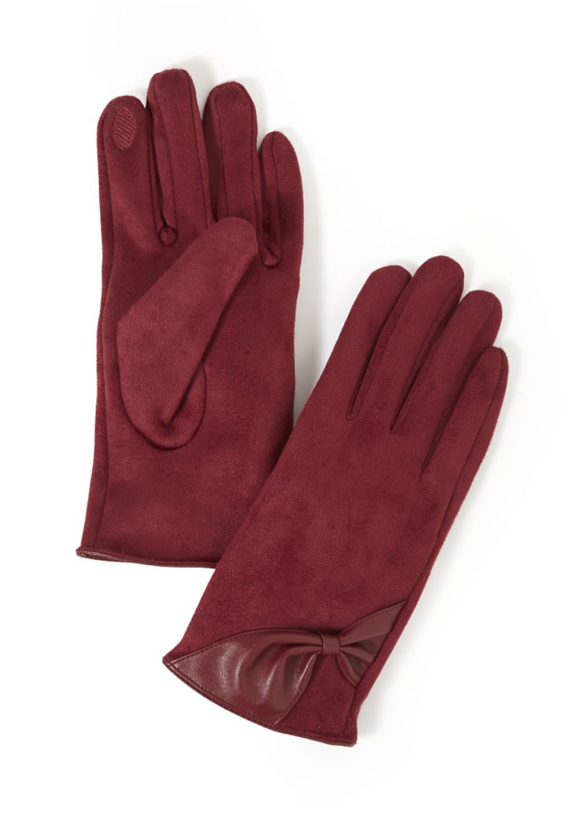 Faux Suede Gloves with Bow Detail