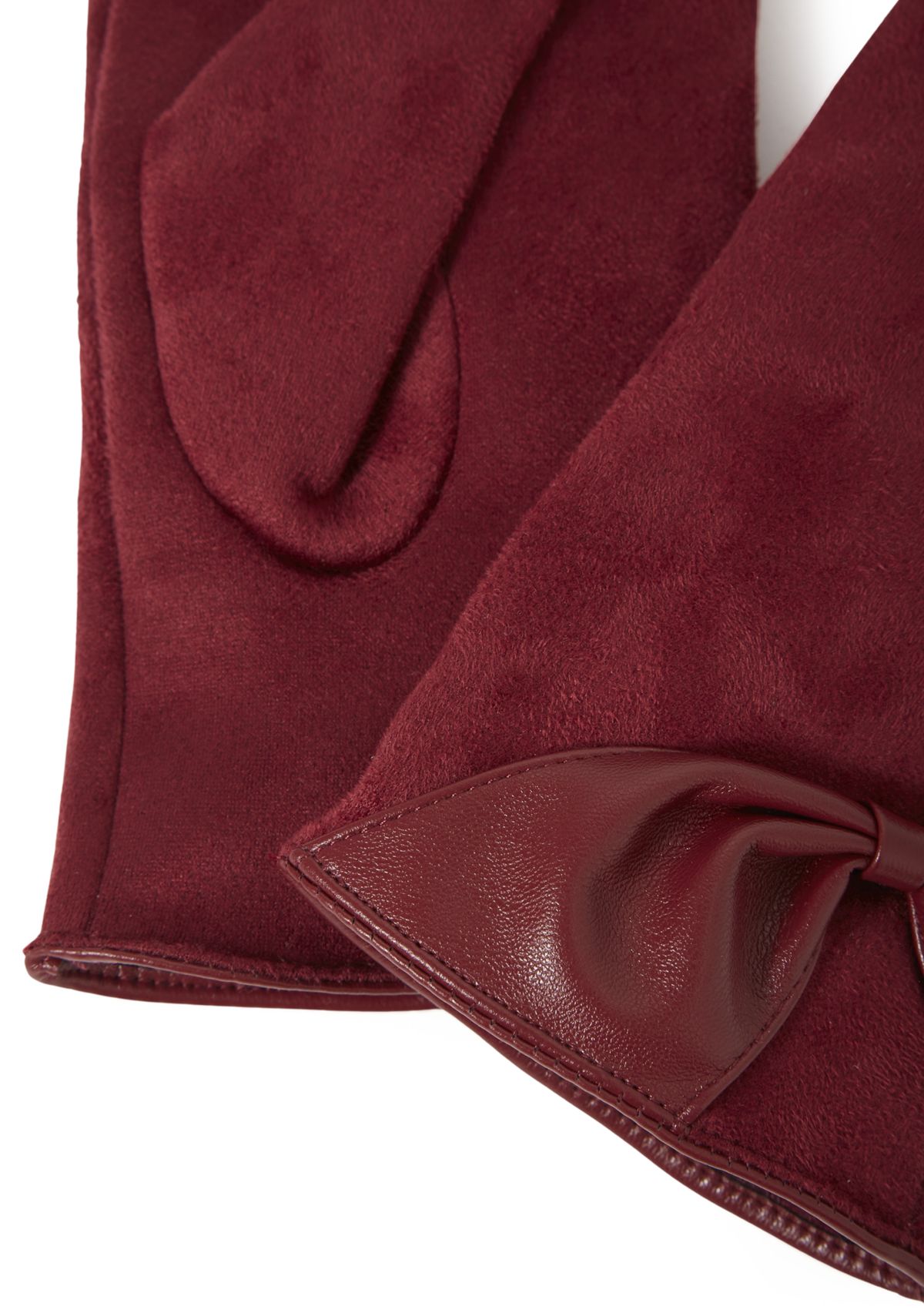 Faux Suede Gloves with Bow Detail