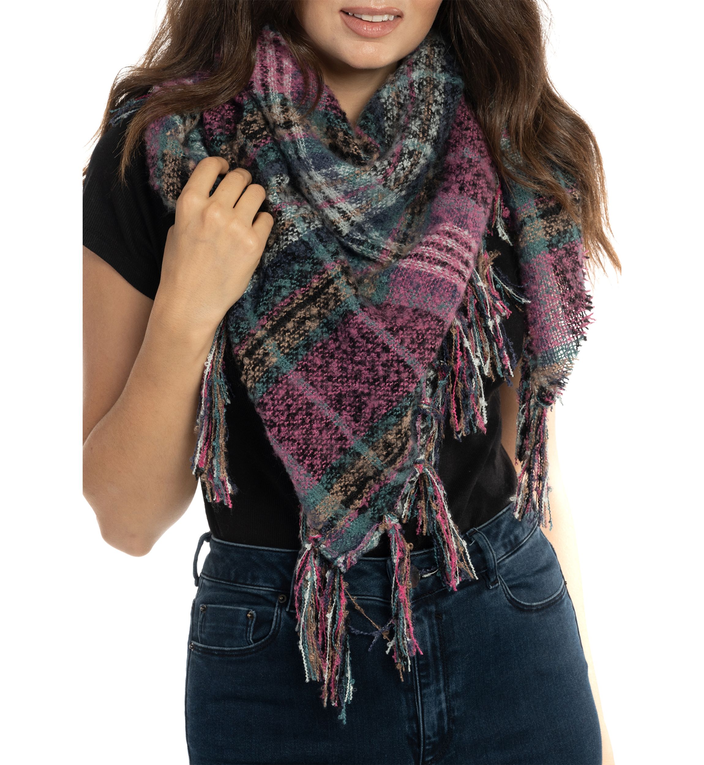 Womens Plaid Printed Triangle Scarf