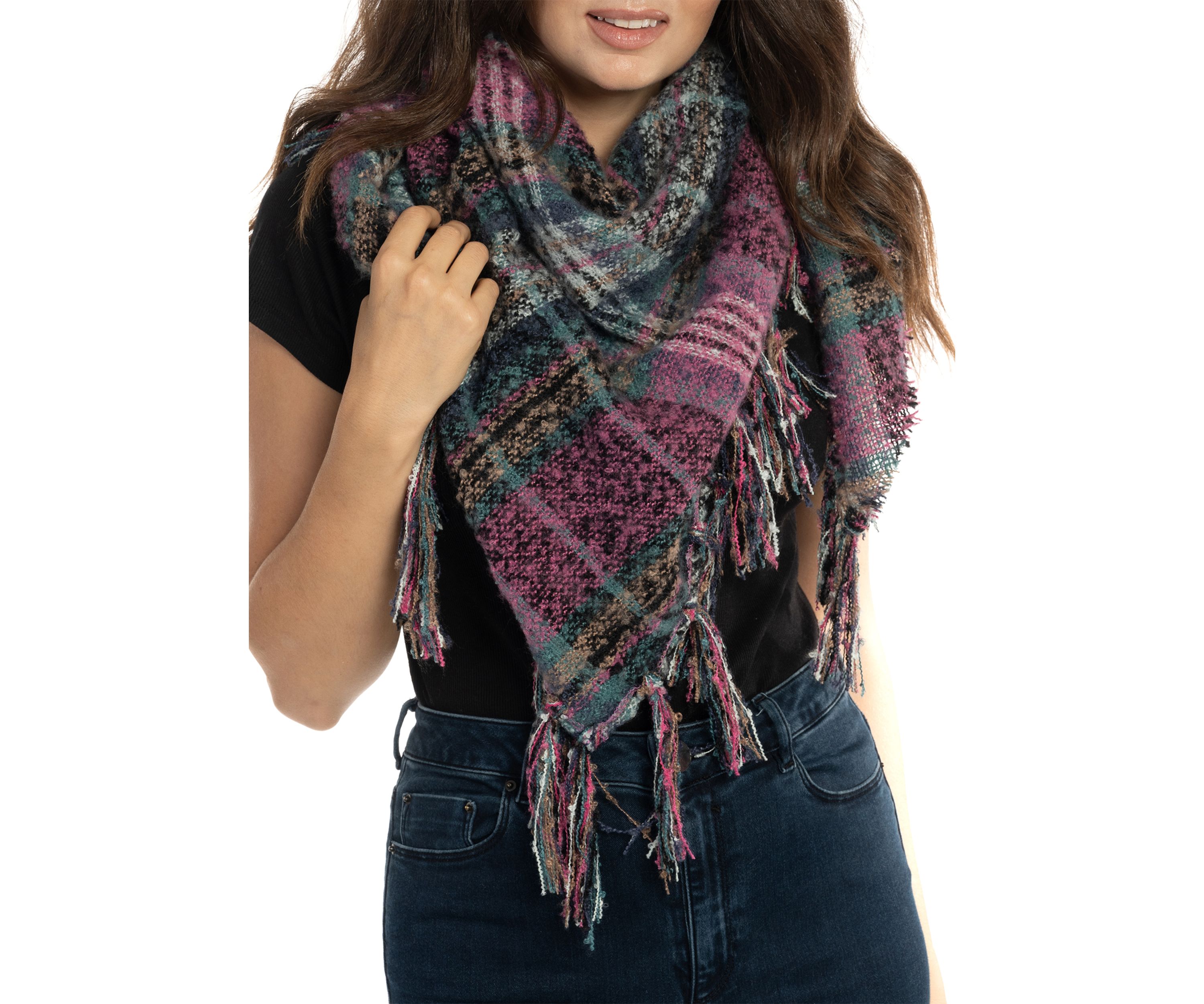 Womens Plaid Printed Triangle Scarf