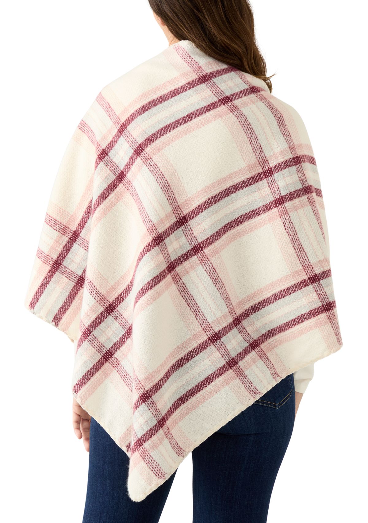 Womens Classic Plaid Triangle Wrap with Whipstitch