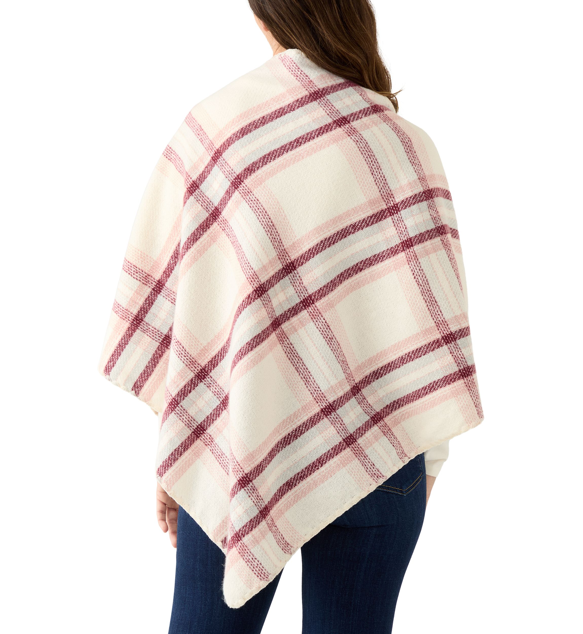 Womens Classic Plaid Triangle Wrap with Whipstitch