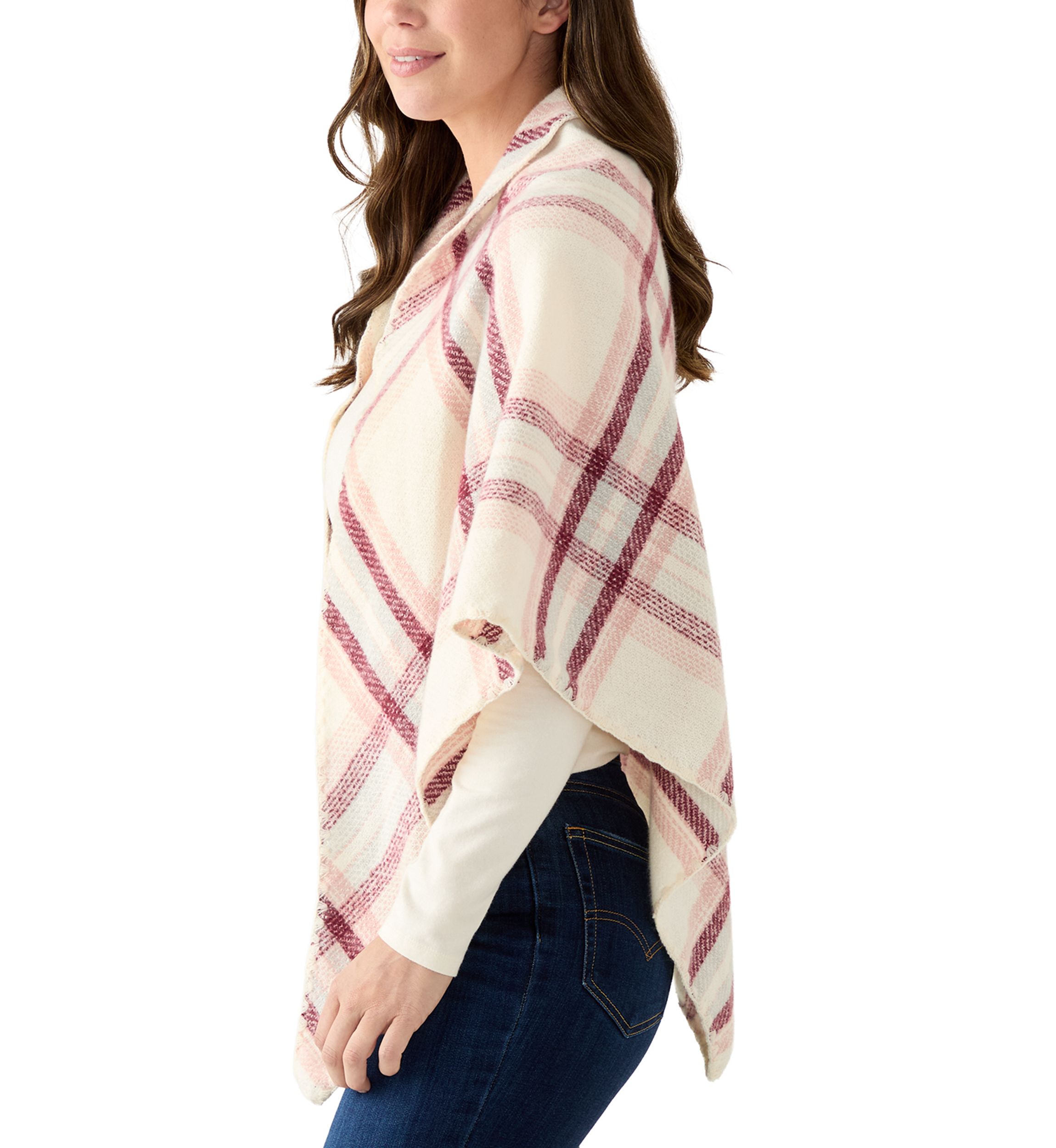Womens Classic Plaid Triangle Wrap with Whipstitch