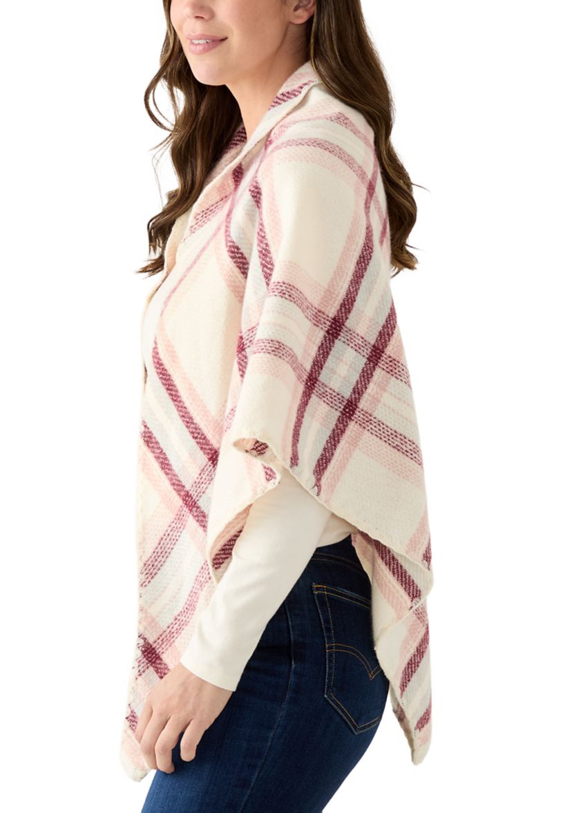 Womens Classic Plaid Triangle Wrap with Whipstitch