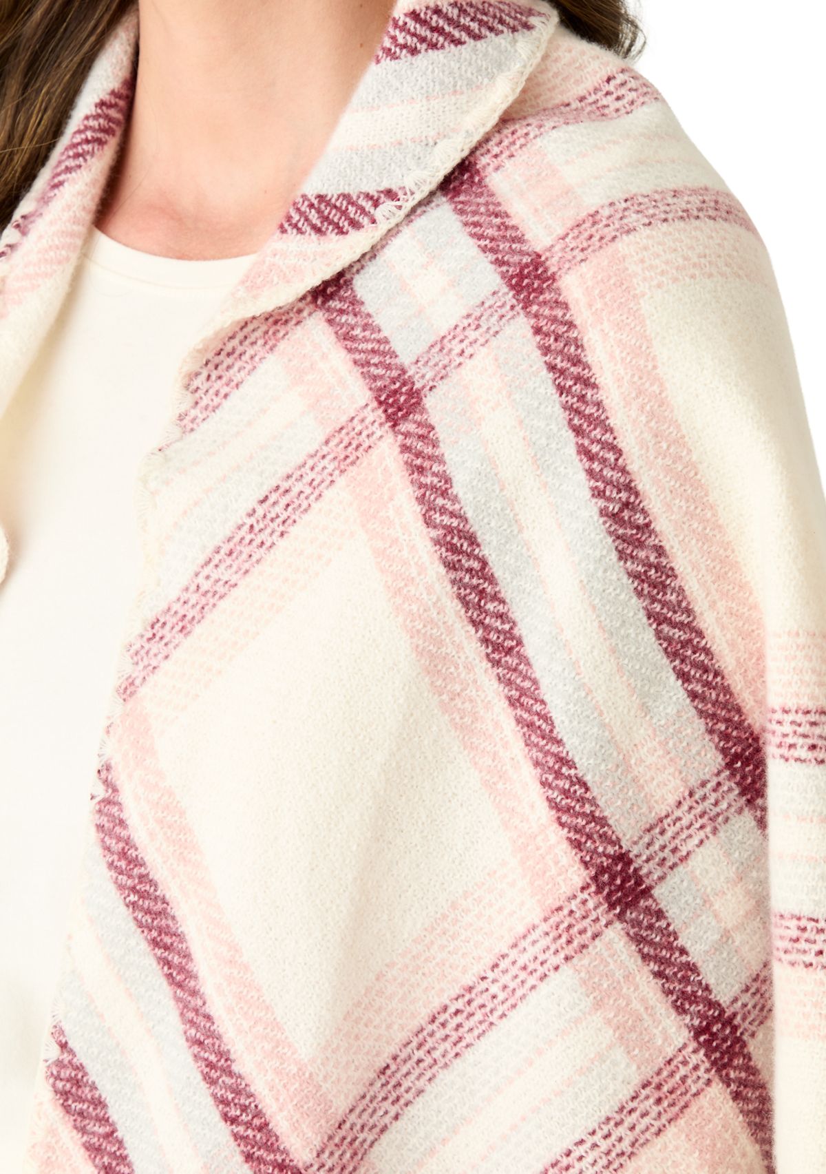 Womens Classic Plaid Triangle Wrap with Whipstitch