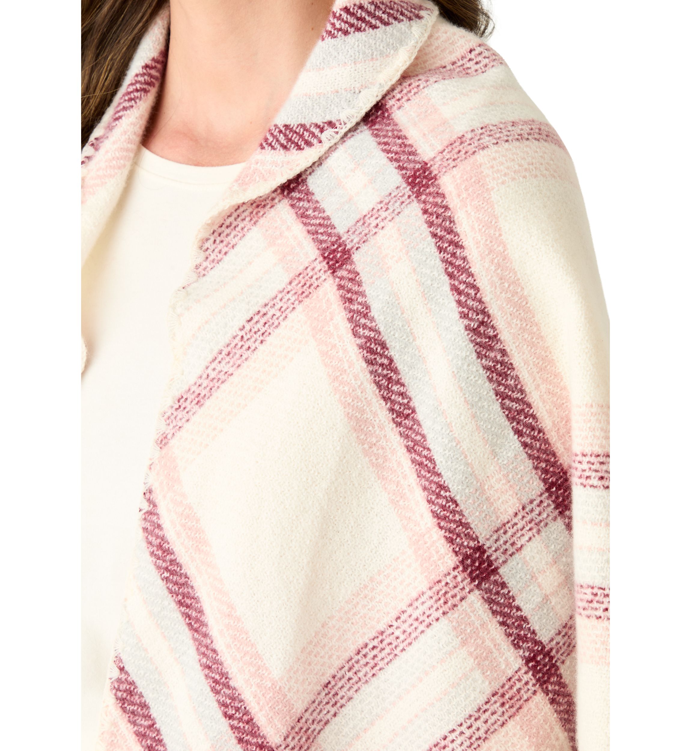 Womens Classic Plaid Triangle Wrap with Whipstitch