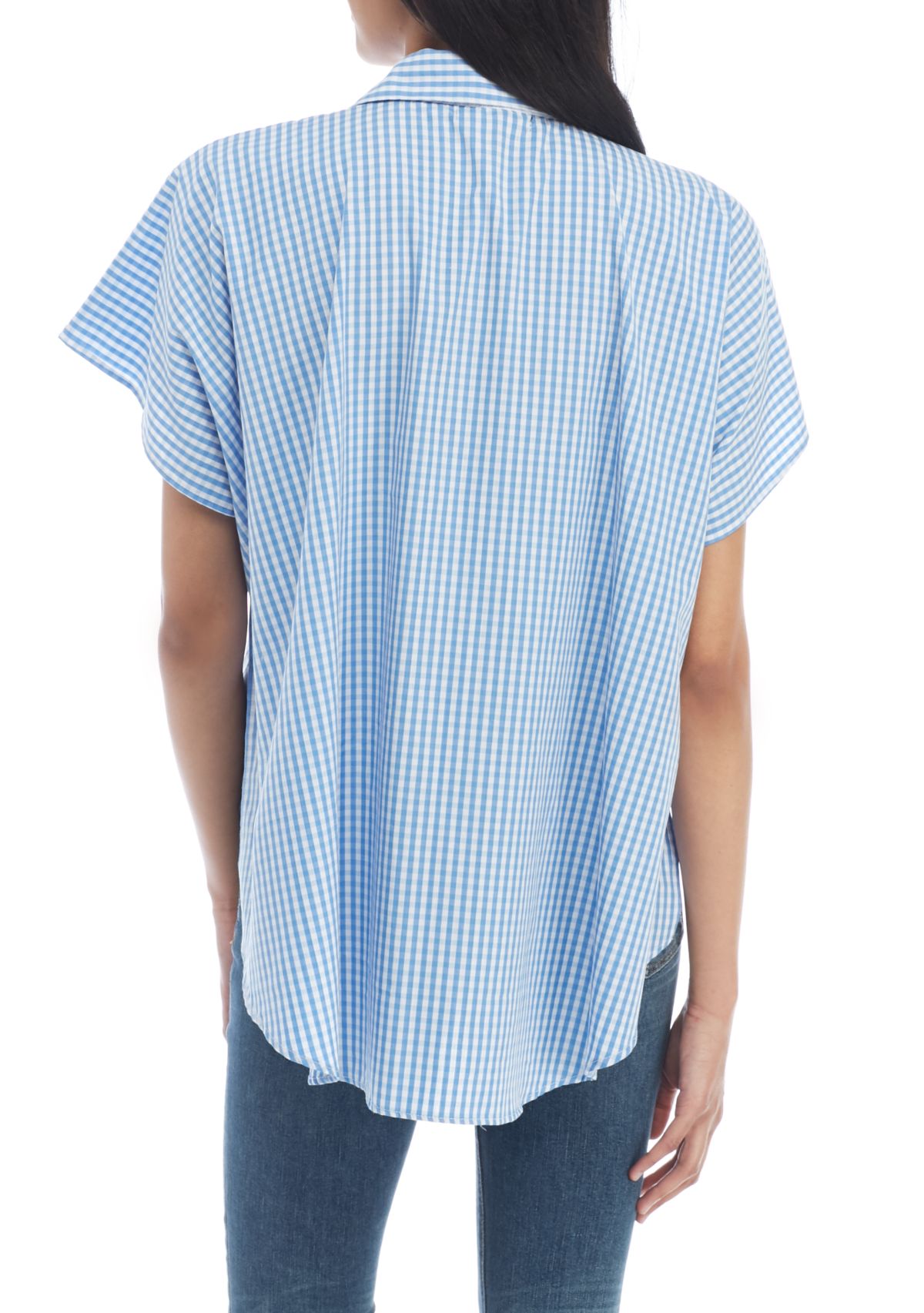 Embroidered Gingham Button Up Wrap 