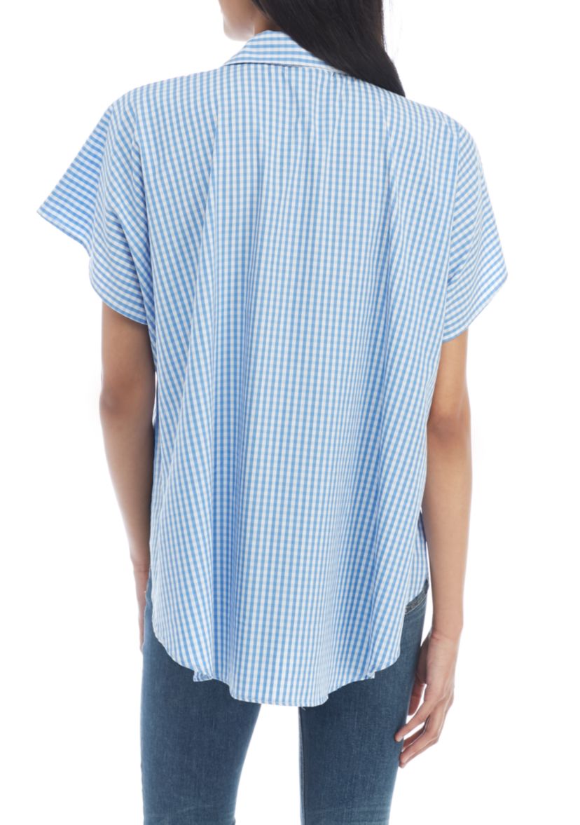 Embroidered Gingham Button Up Wrap 