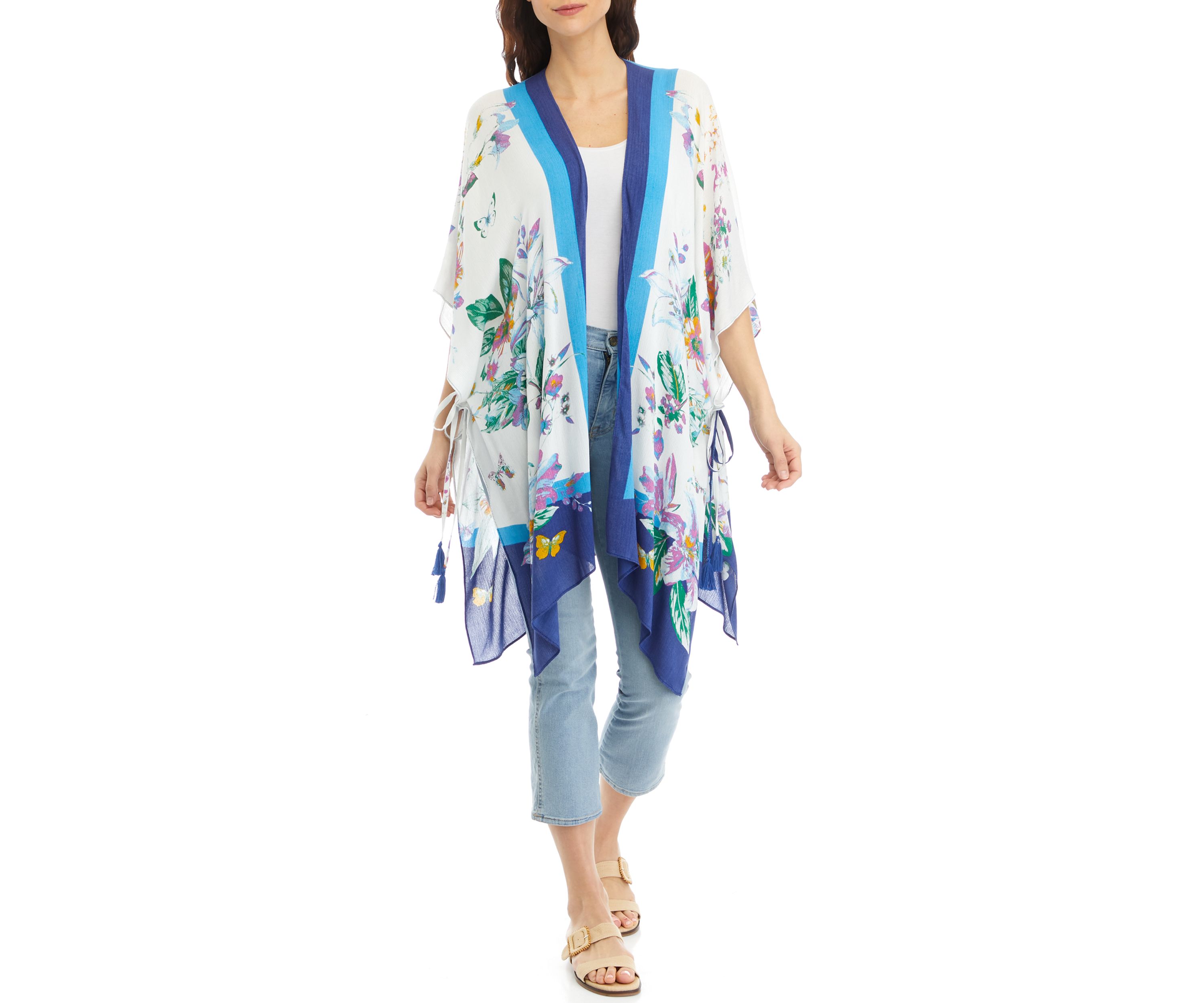 Womens Lily Botanical Print Duster with Tassels