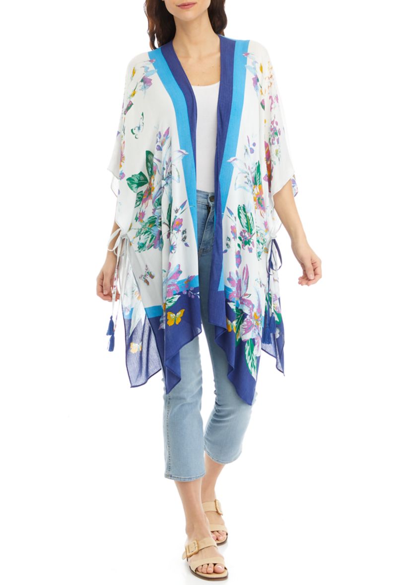 Womens Lily Botanical Print Duster with Tassels