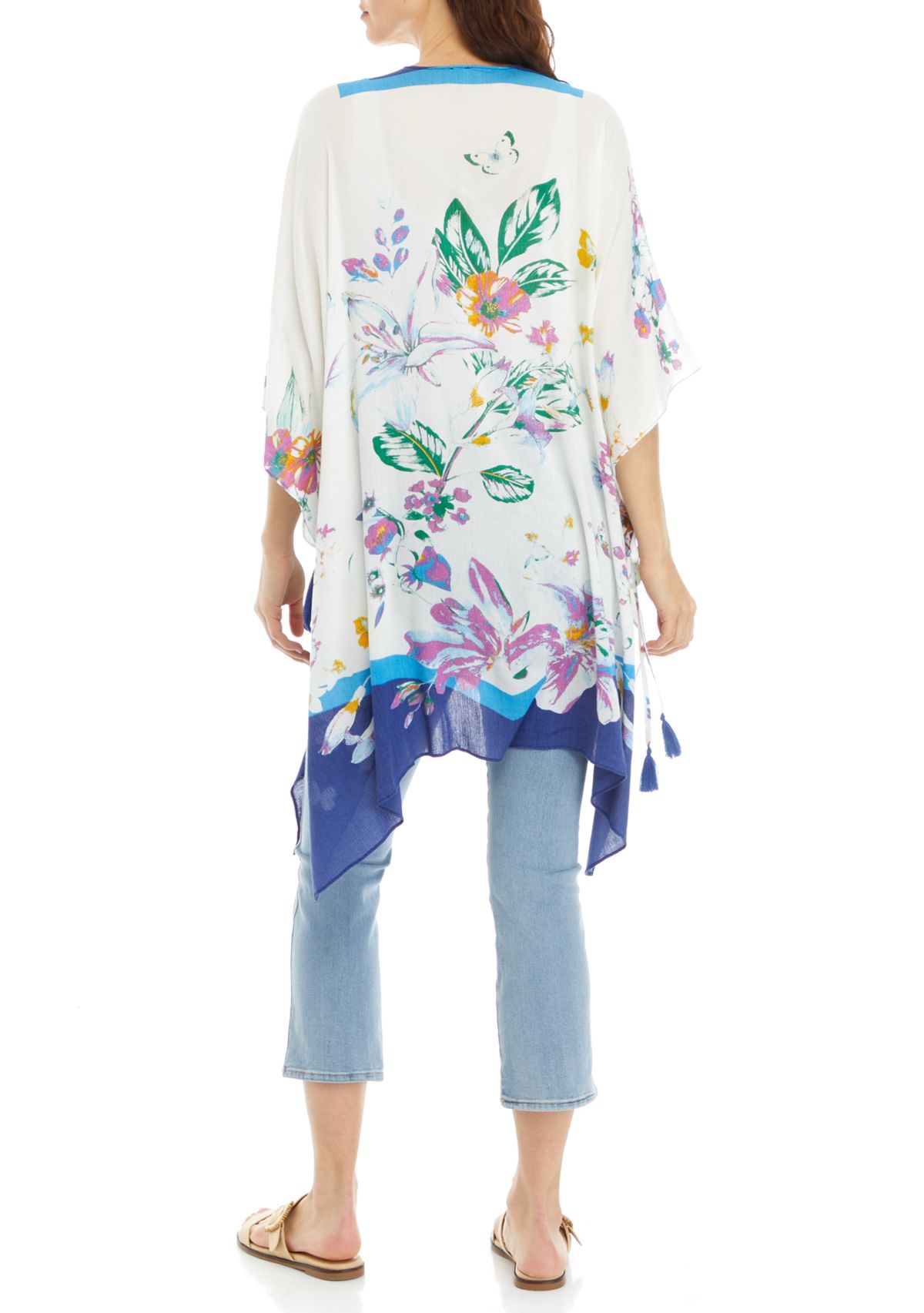 Womens Lily Botanical Print Duster with Tassels