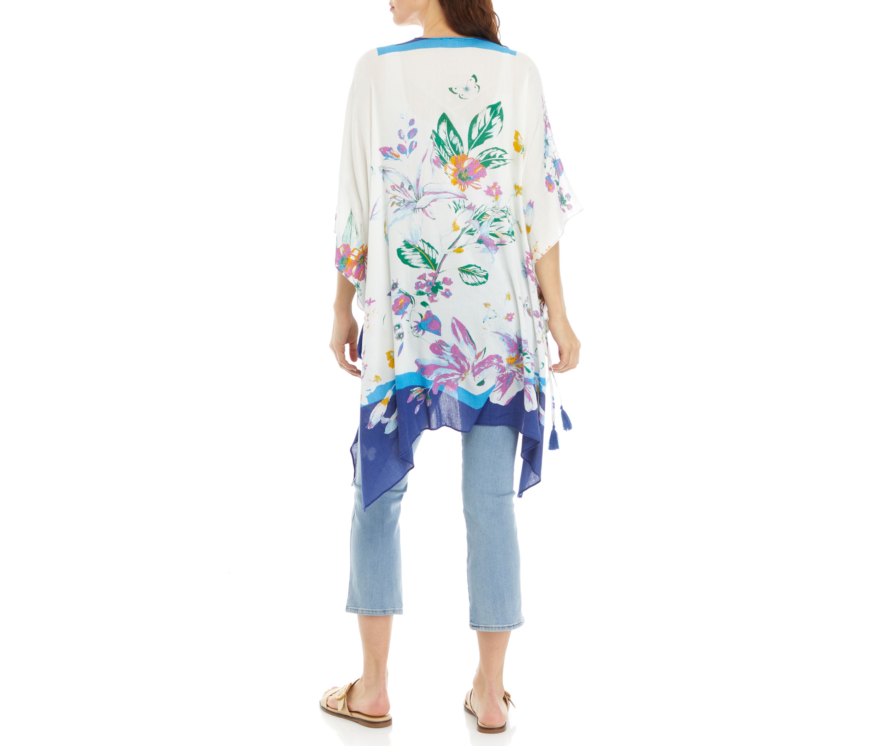 Womens Lily Botanical Print Duster with Tassels