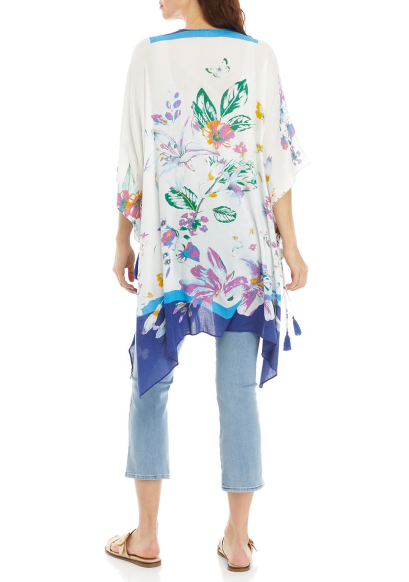 Womens Lily Botanical Print Duster with Tassels