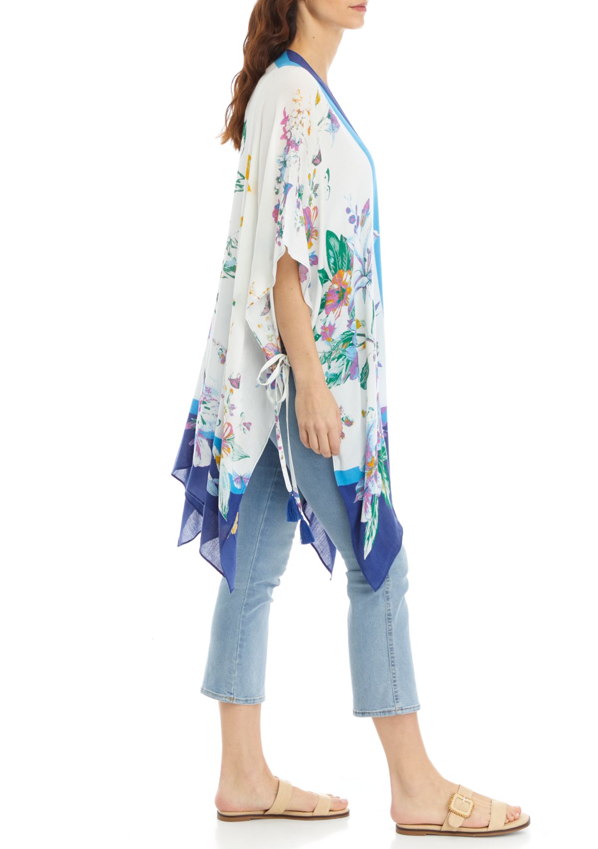 Womens Lily Botanical Print Duster with Tassels