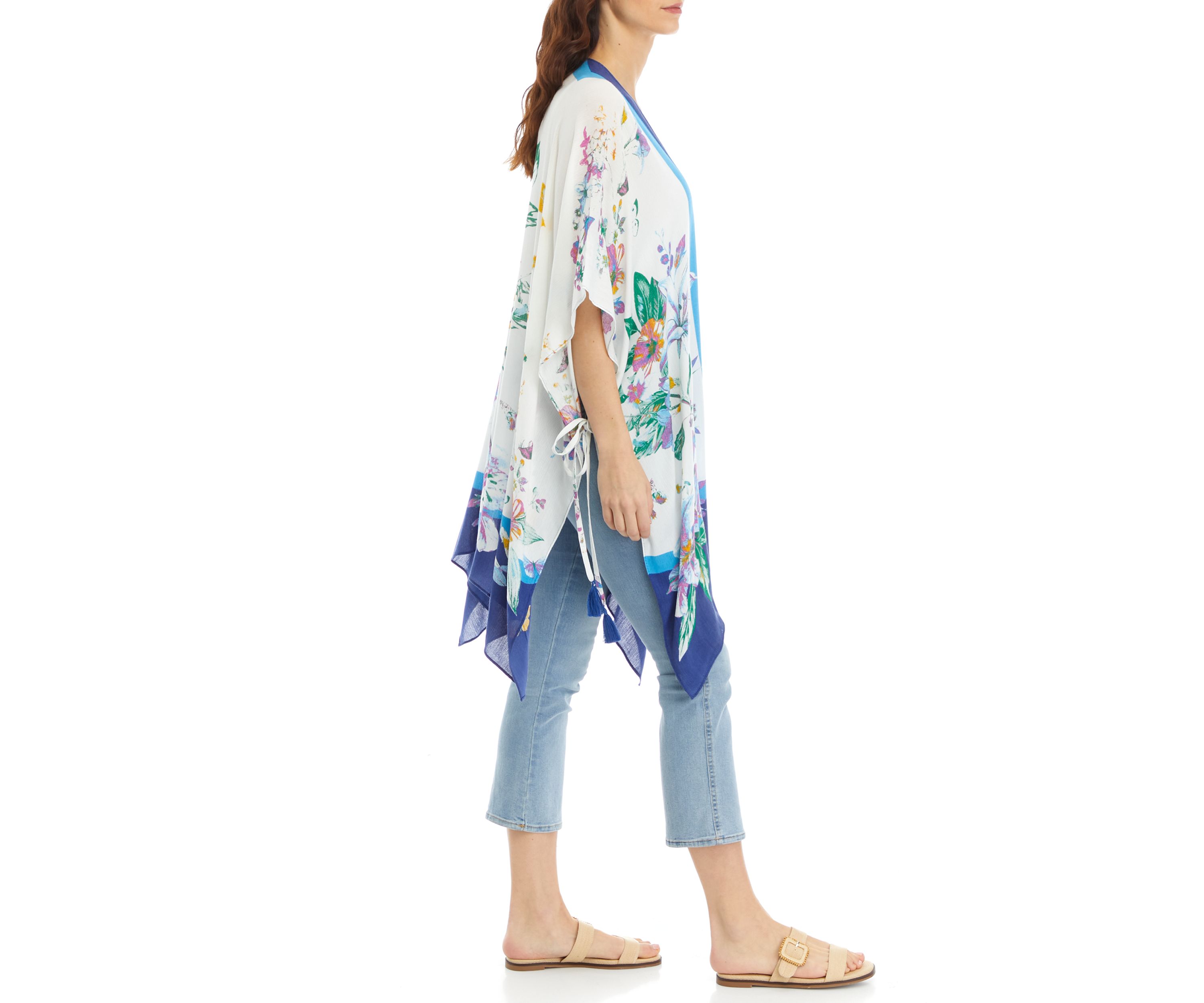 Womens Lily Botanical Print Duster with Tassels