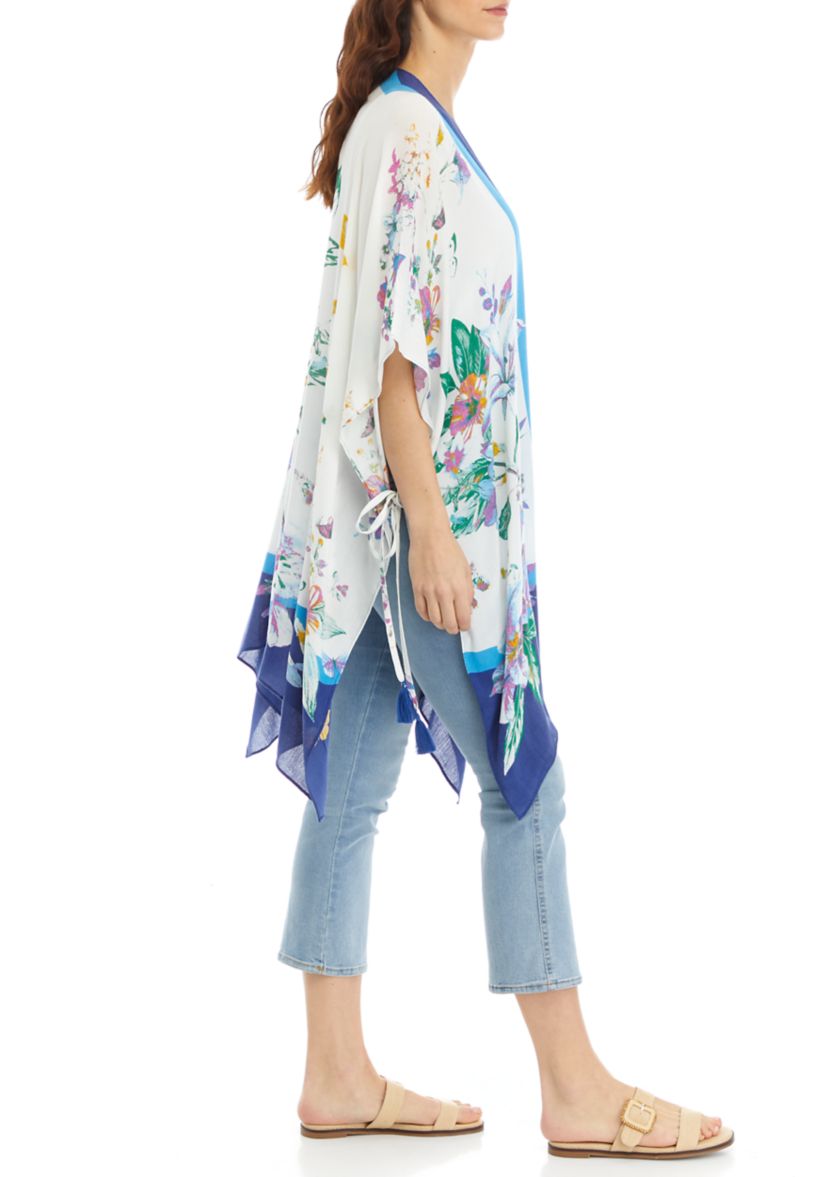 Womens Lily Botanical Print Duster with Tassels