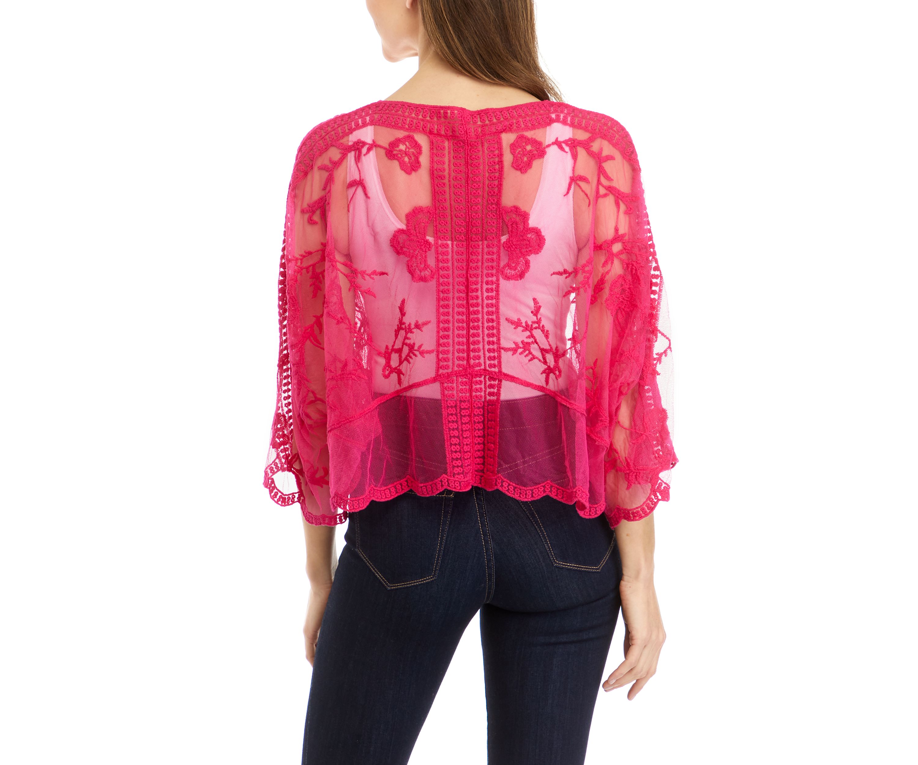 Womens Floral Lace Cropped Tie Front Topper