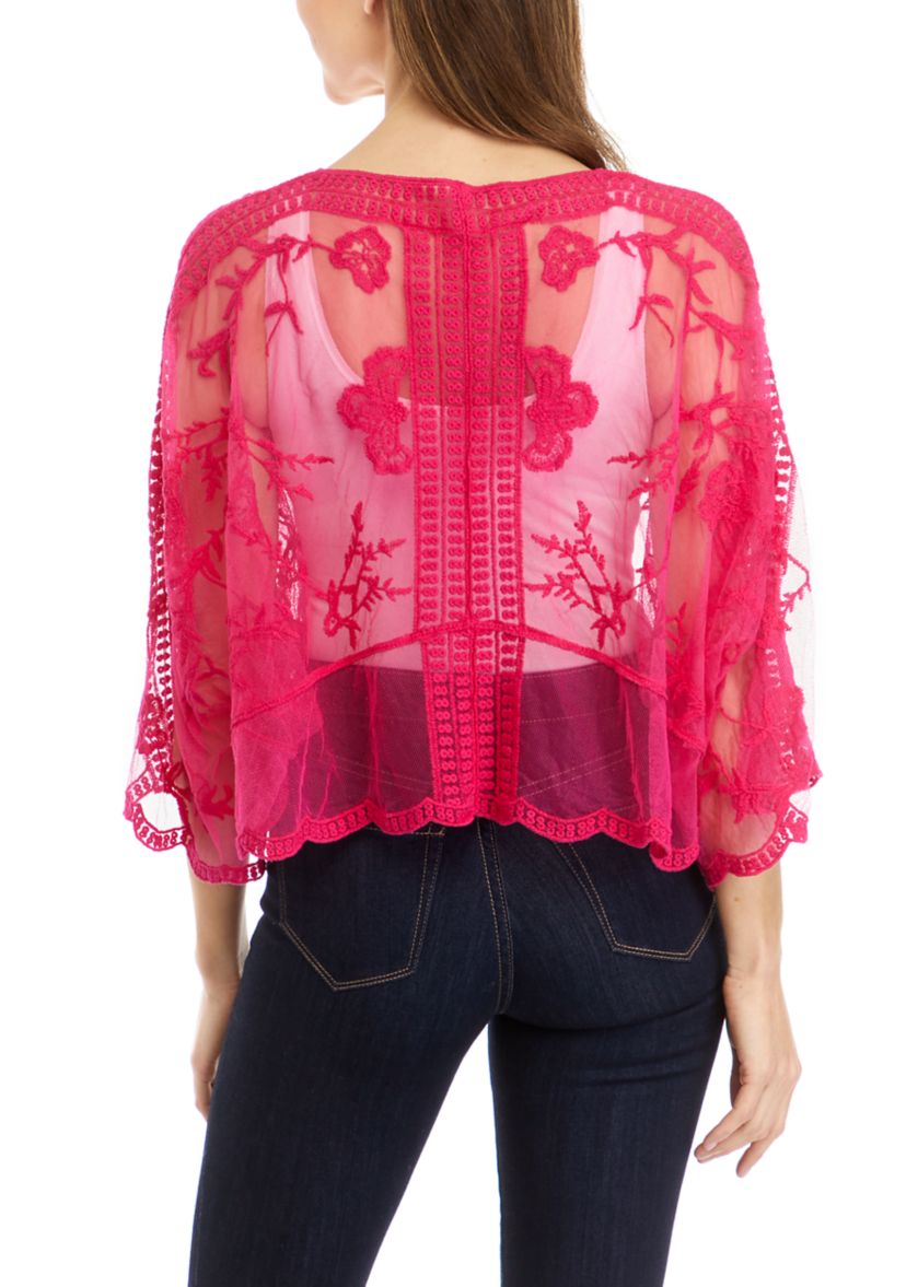 Womens Floral Lace Cropped Tie Front Topper