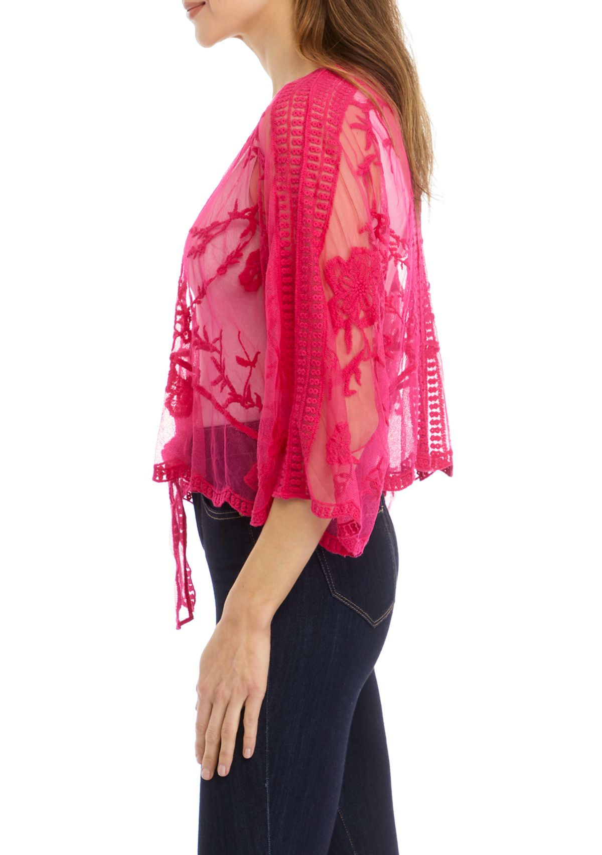 Womens Floral Lace Cropped Tie Front Topper