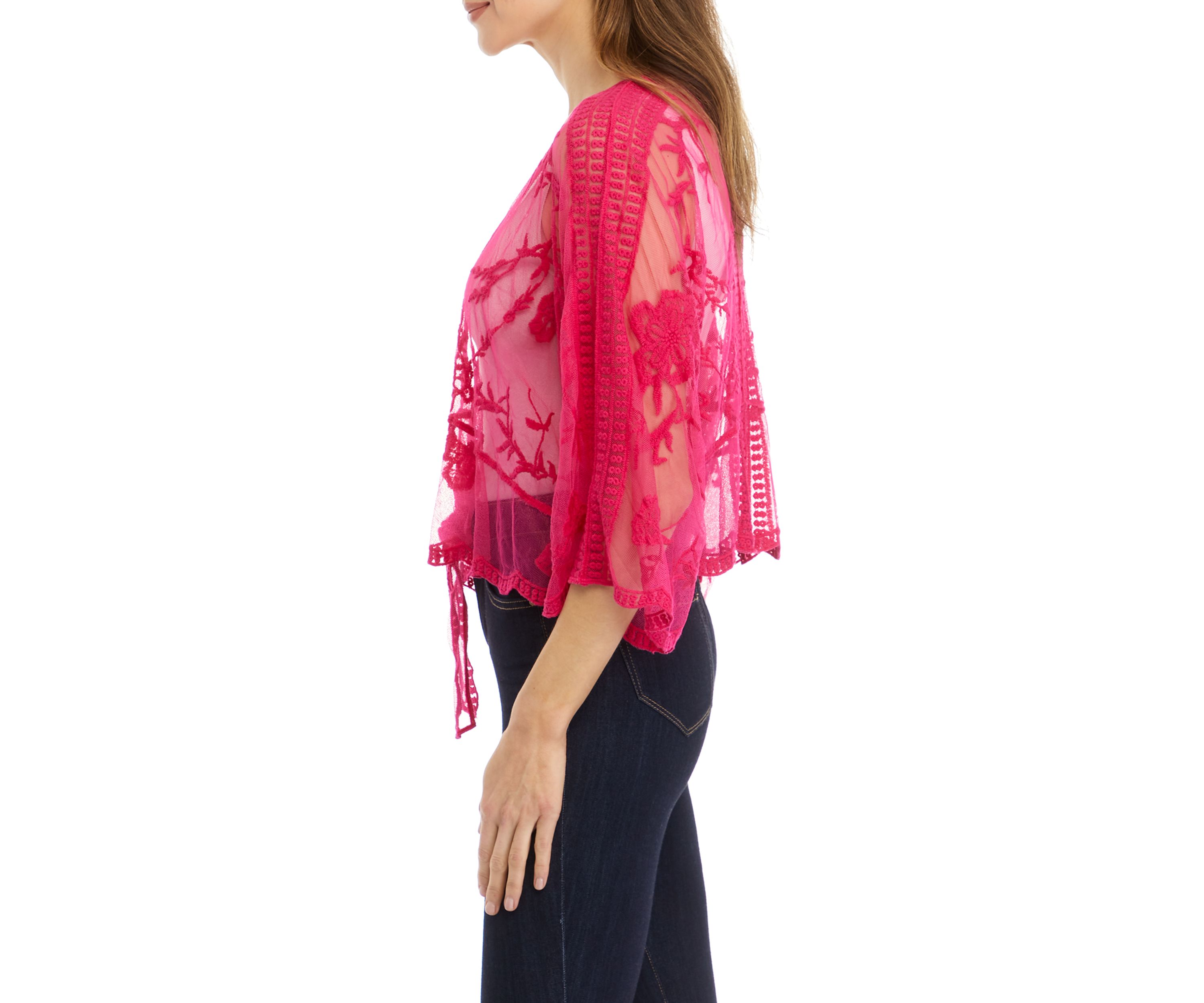 Womens Floral Lace Cropped Tie Front Topper
