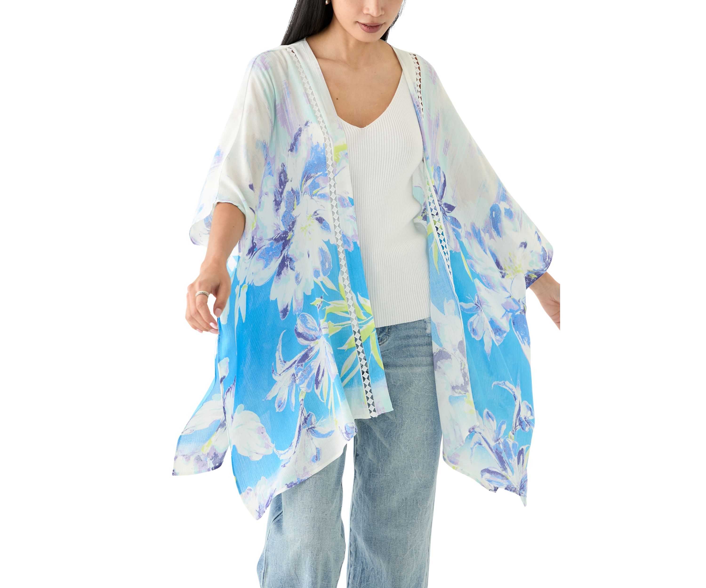 Womens Floral Ikat Printed Topper