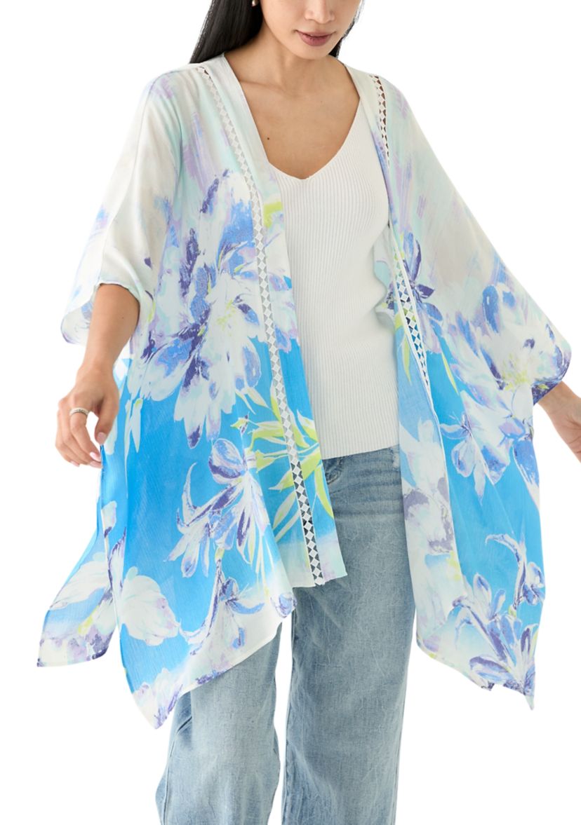 Womens Floral Ikat Printed Topper