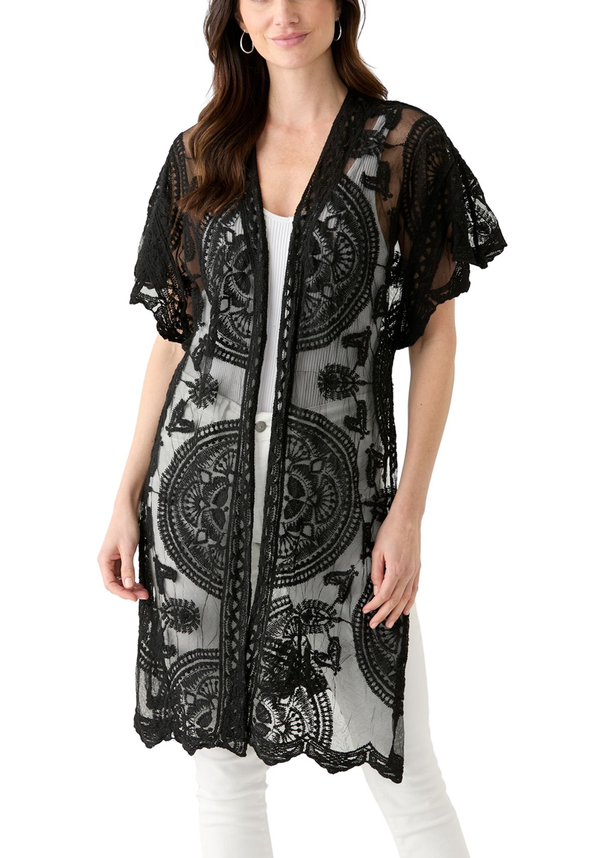 Scallop Lace Flutter Sleeve Wrap 