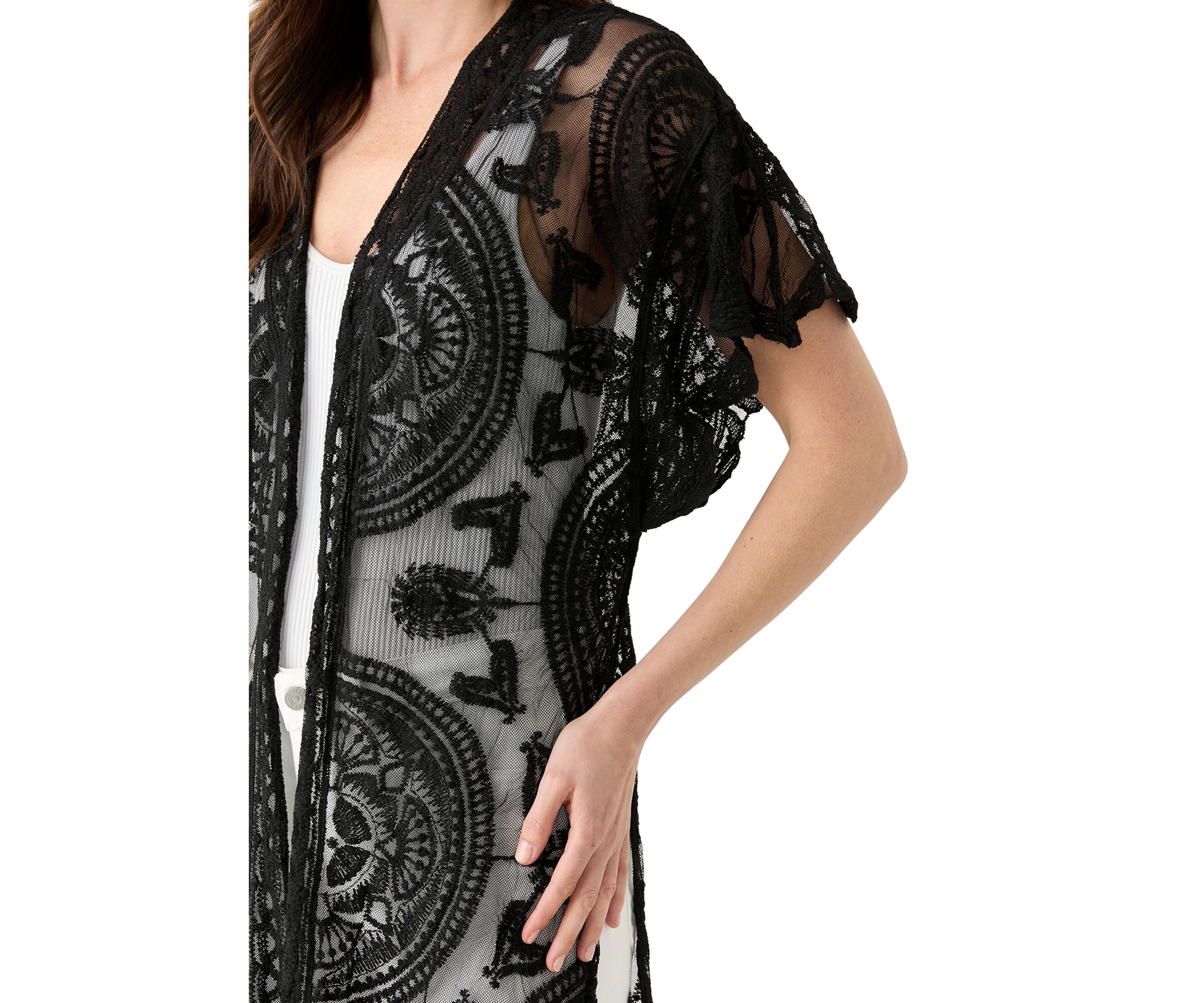 Scallop Lace Flutter Sleeve Wrap 