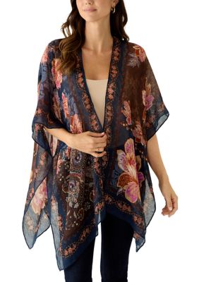 Vince Camuto Women's Patched Floral Printed Topper, Navy Blue