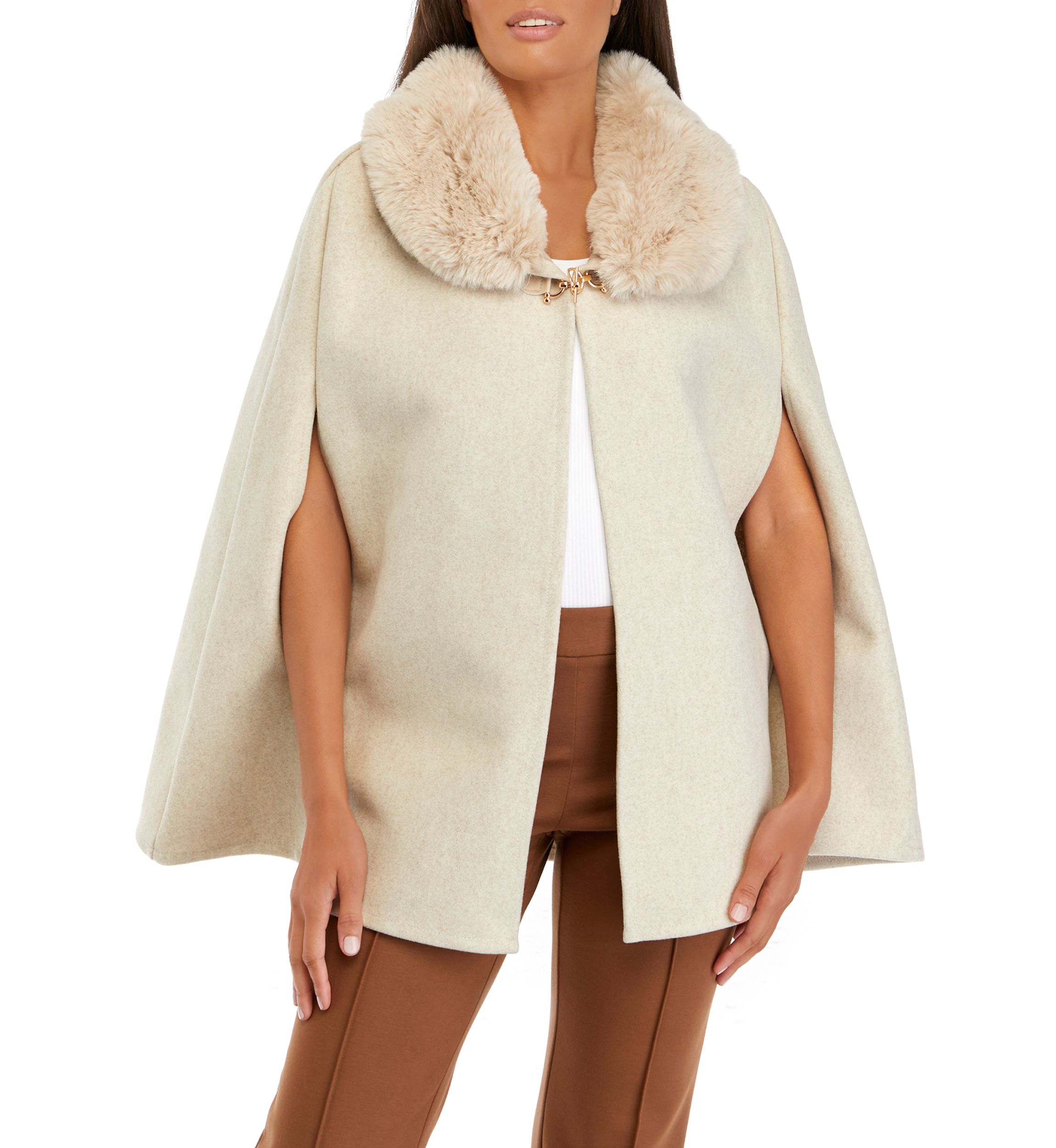 Womens Solid Faux Fur Cape