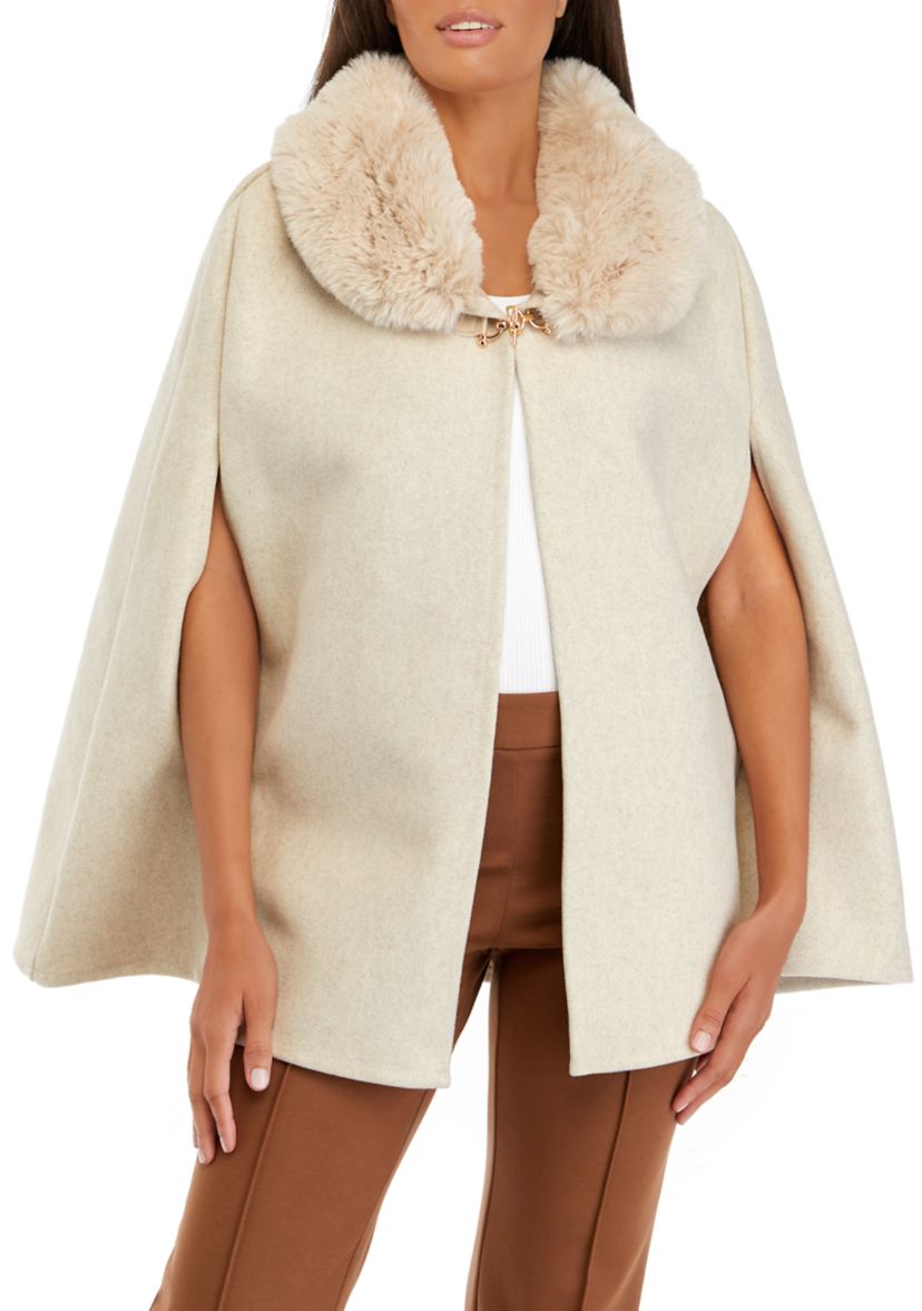 Womens Solid Faux Fur Cape