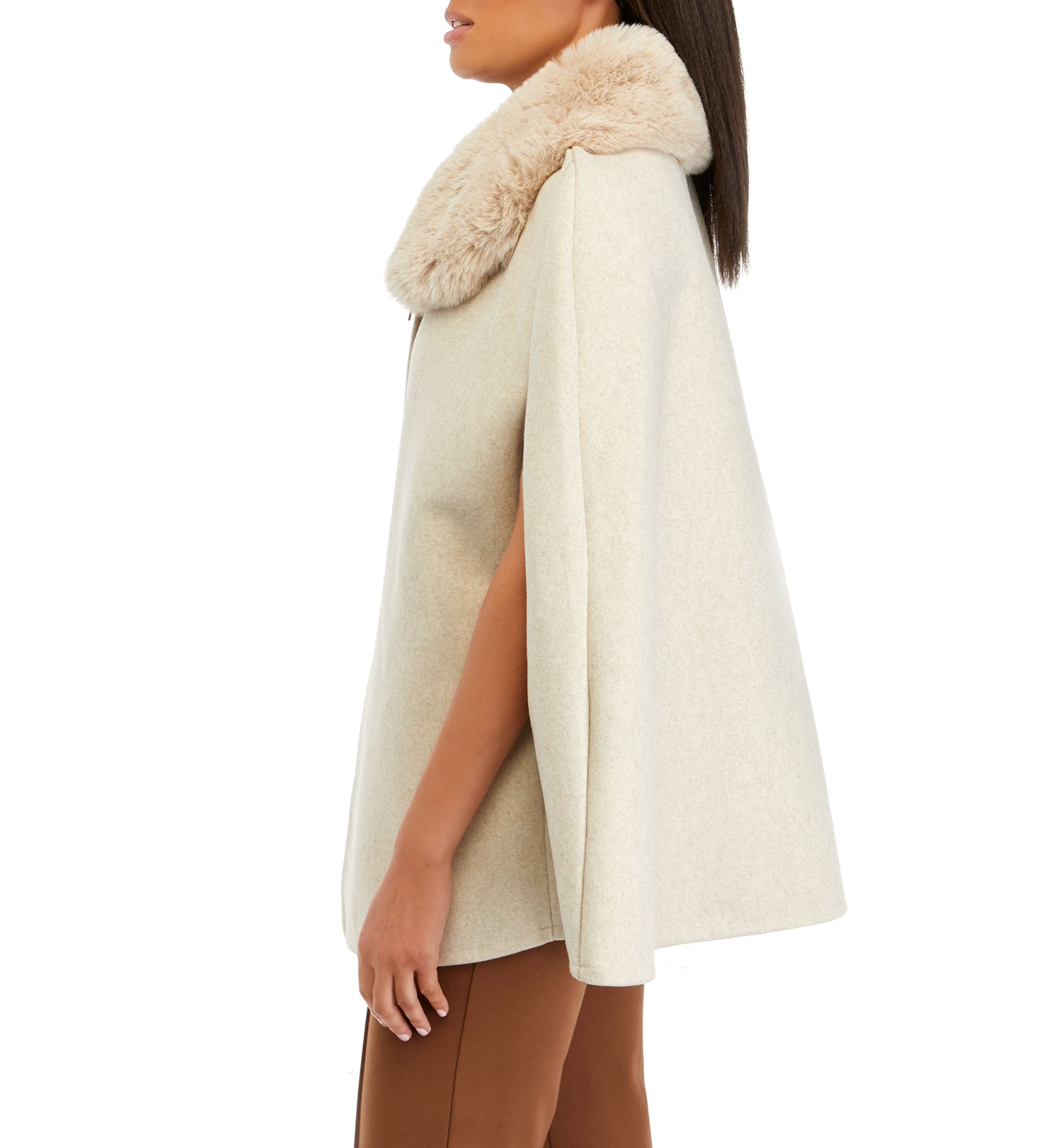 Womens Solid Faux Fur Cape