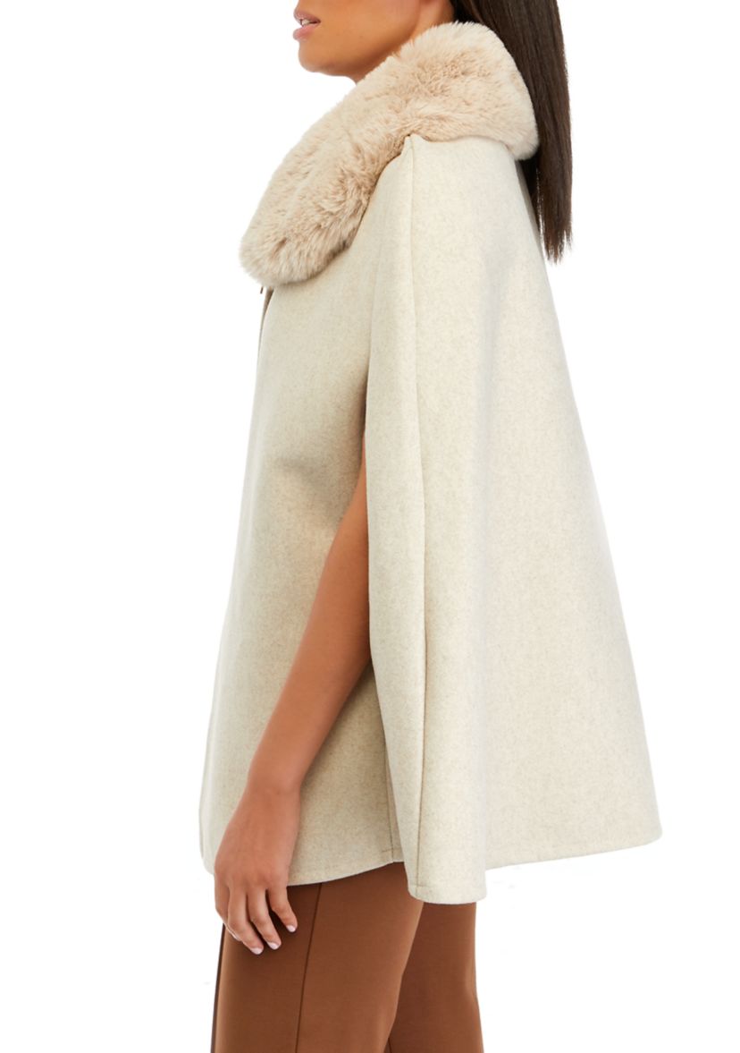 Womens Solid Faux Fur Cape
