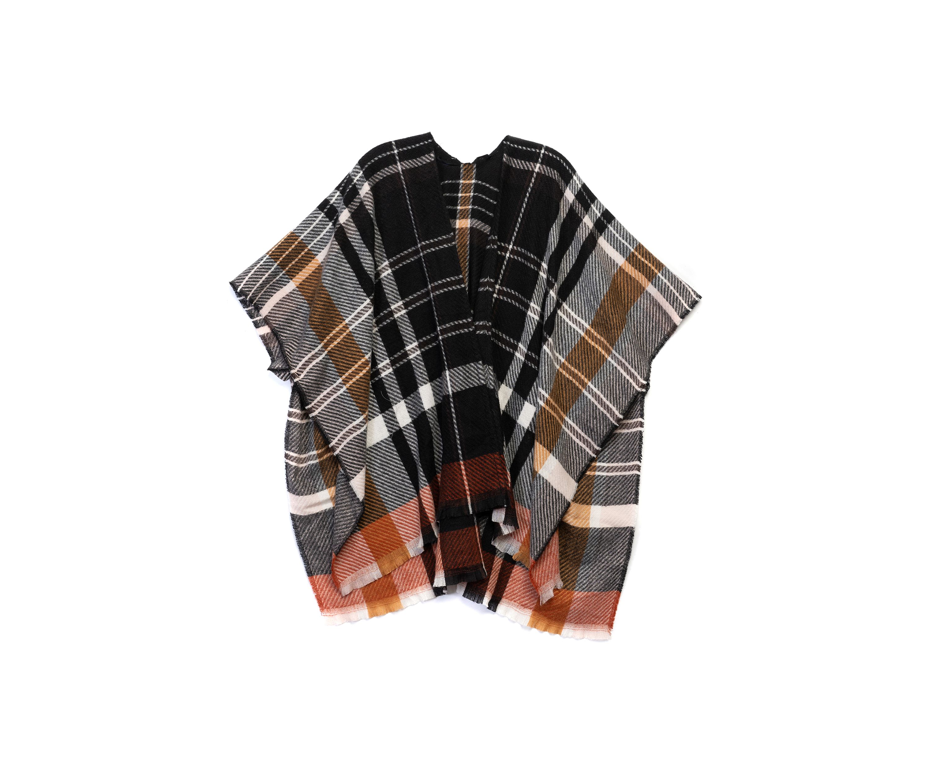 Womens Oversized Plaid Printed Feather Topper