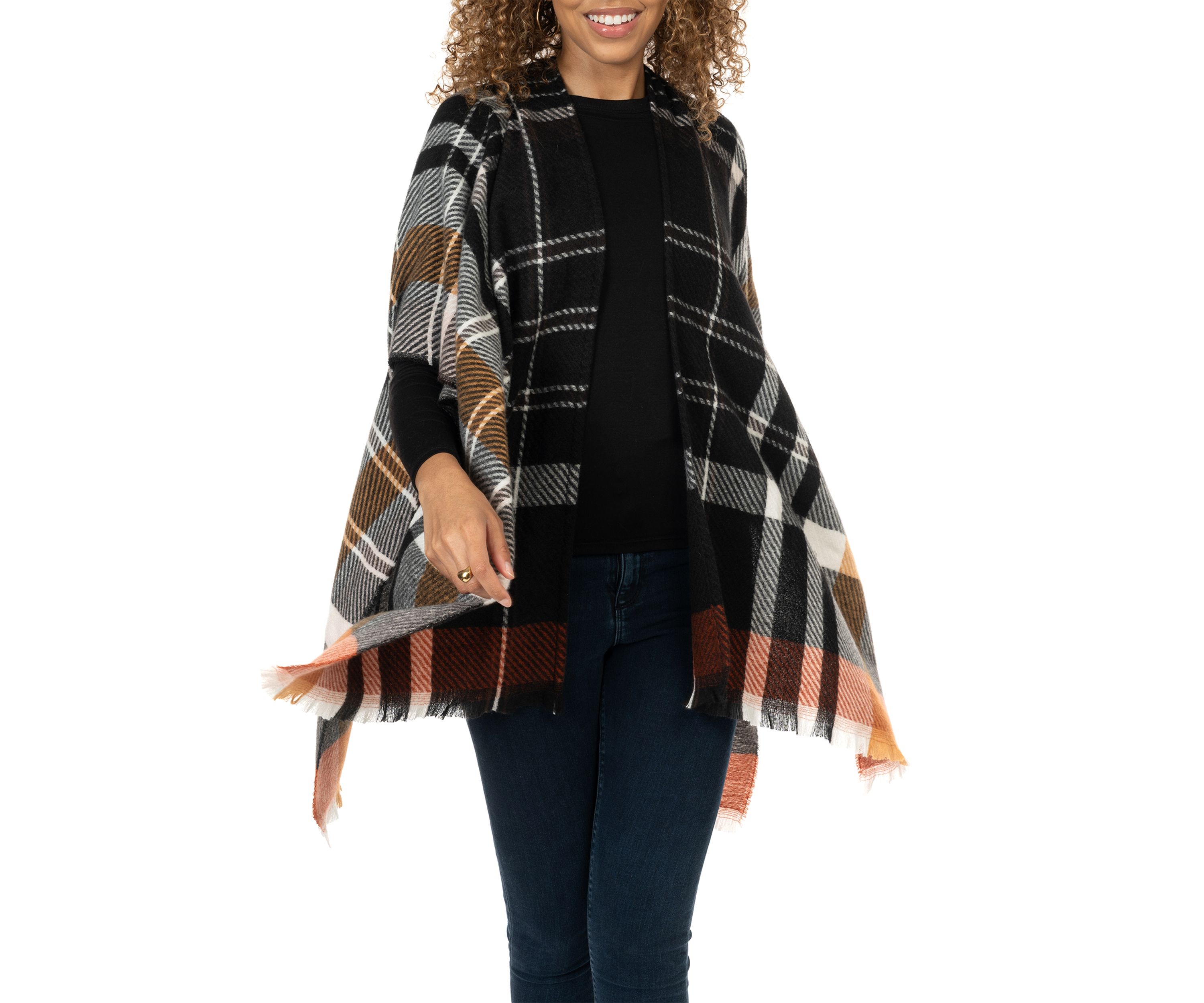 Womens Oversized Plaid Printed Feather Topper