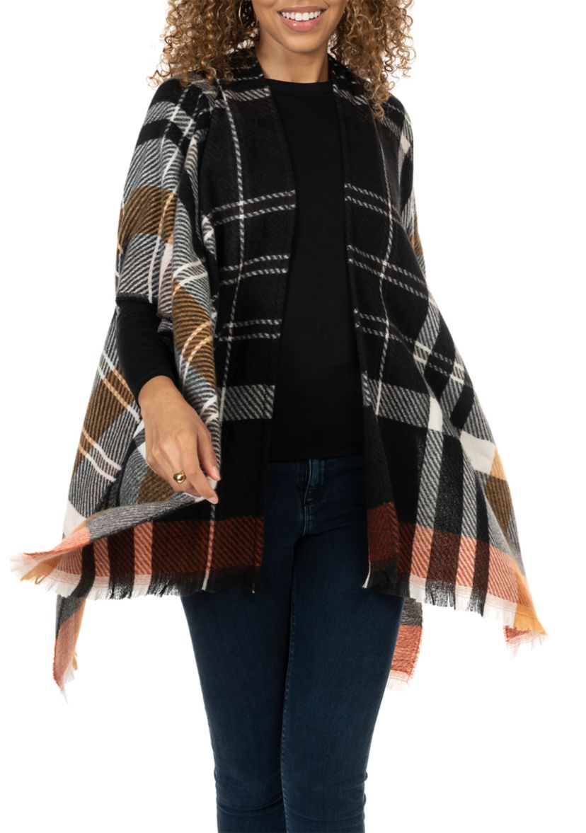 Womens Oversized Plaid Printed Feather Topper