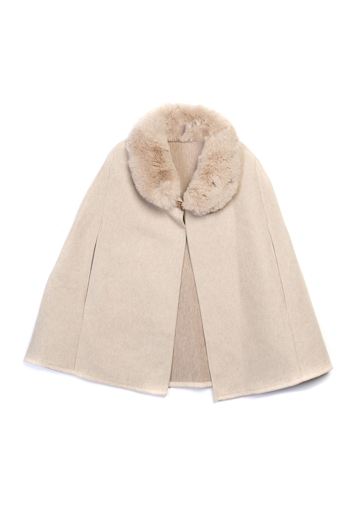 Womens Solid Faux Fur Collared Cape Topper
