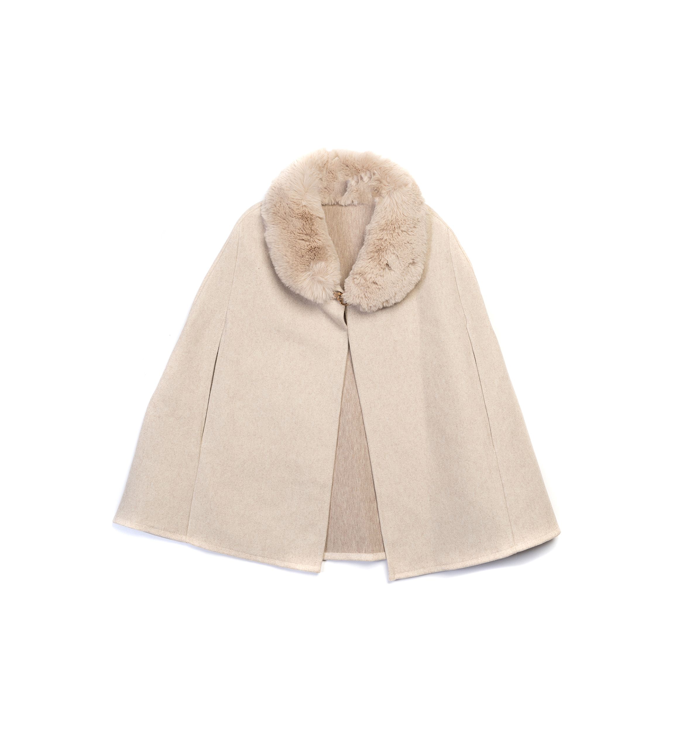 Womens Solid Faux Fur Collared Cape Topper